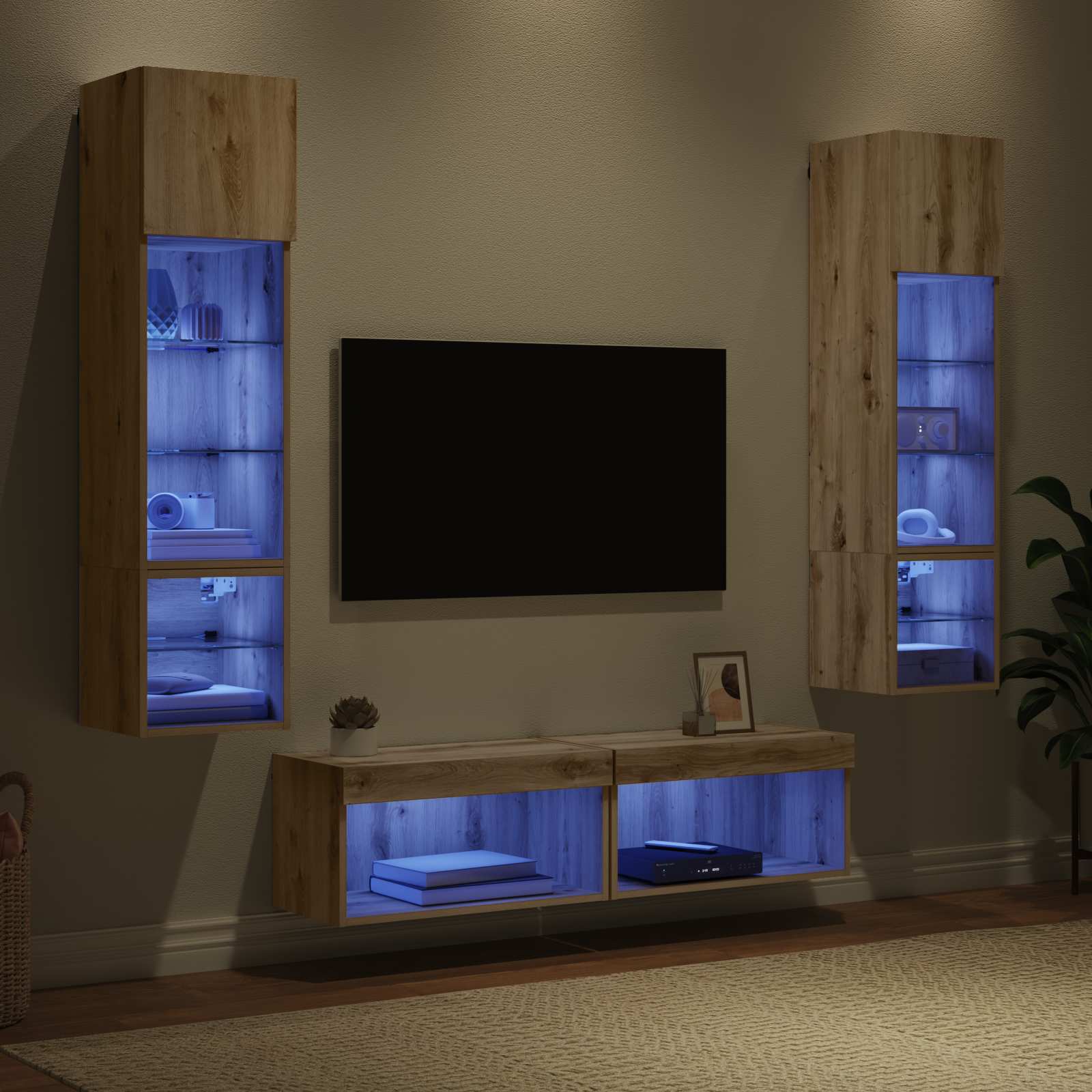 Unité murale de TV 6 pcs Chêne artisanal Bois d'ingénierie - XIOS