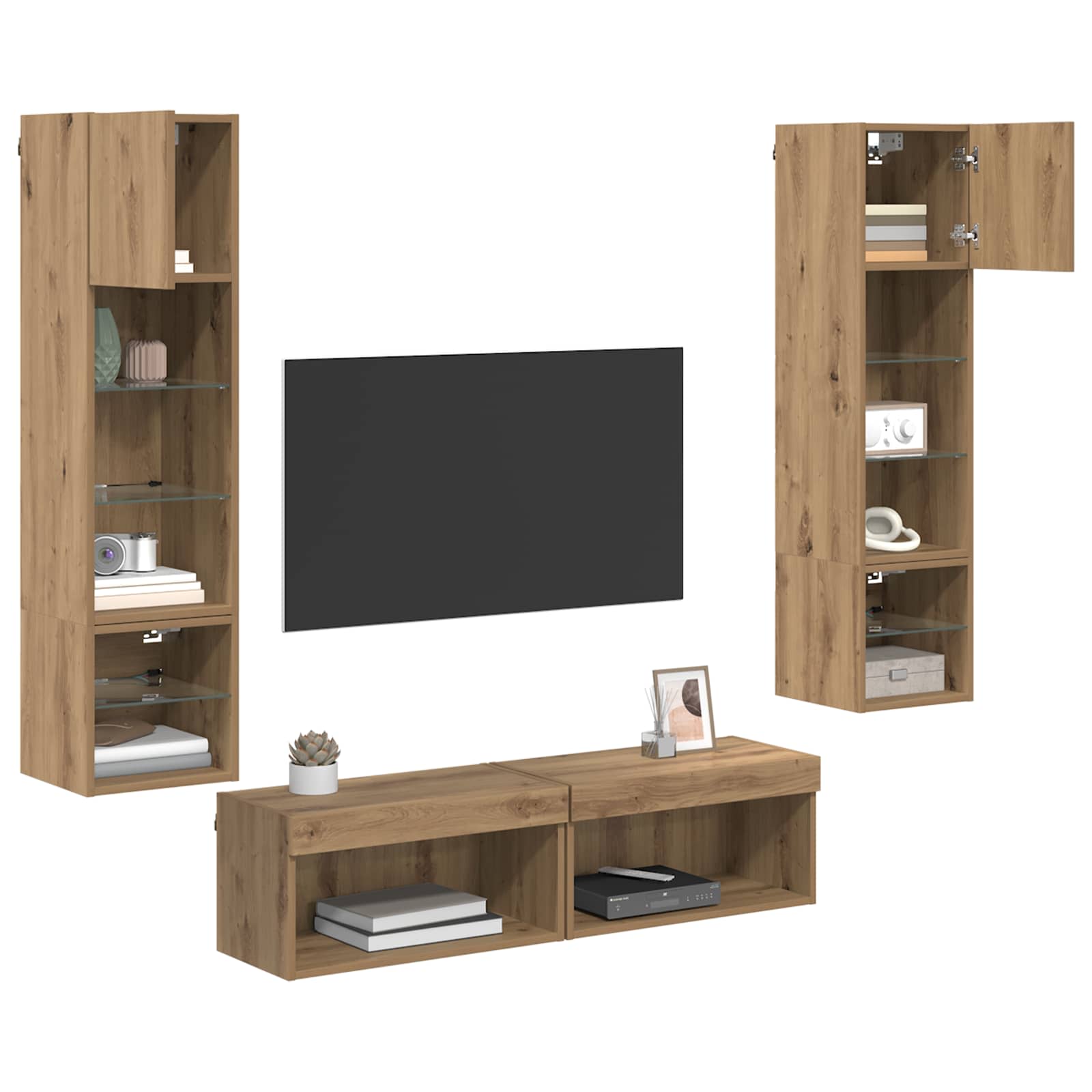 Unité murale de TV 6 pcs Chêne artisanal Bois d'ingénierie - XIOS