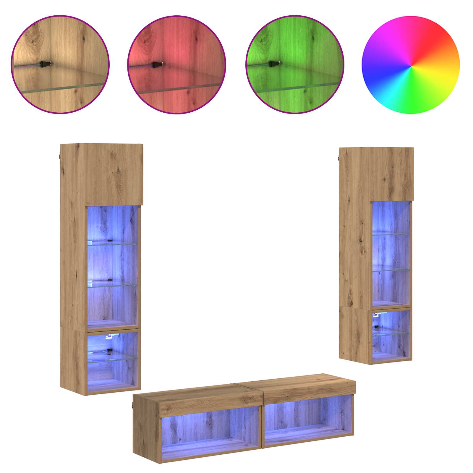 Unité murale de TV 6 pcs Chêne artisanal Bois d'ingénierie - XIOS