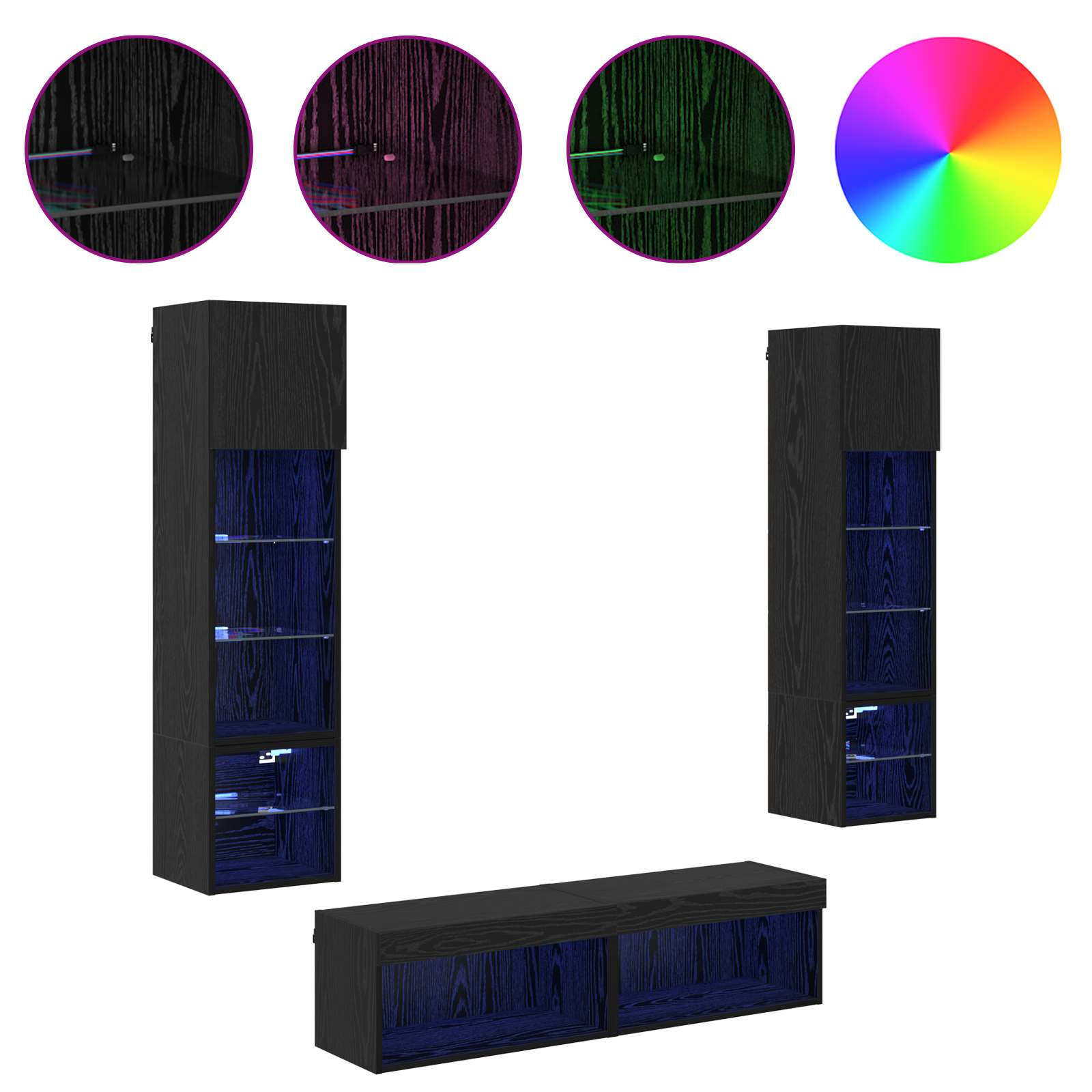 Unité murale de TV 6 pcs Chêne noir Bois d'ingénierie - XIOS