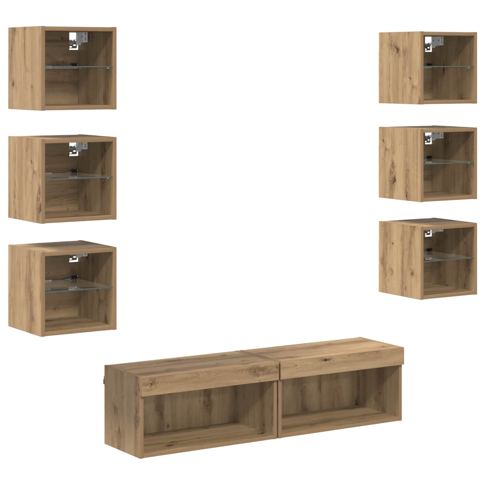 Meuble TV avec des lumières à LED 8 pcs Chêne artisanal Verre - XIOS