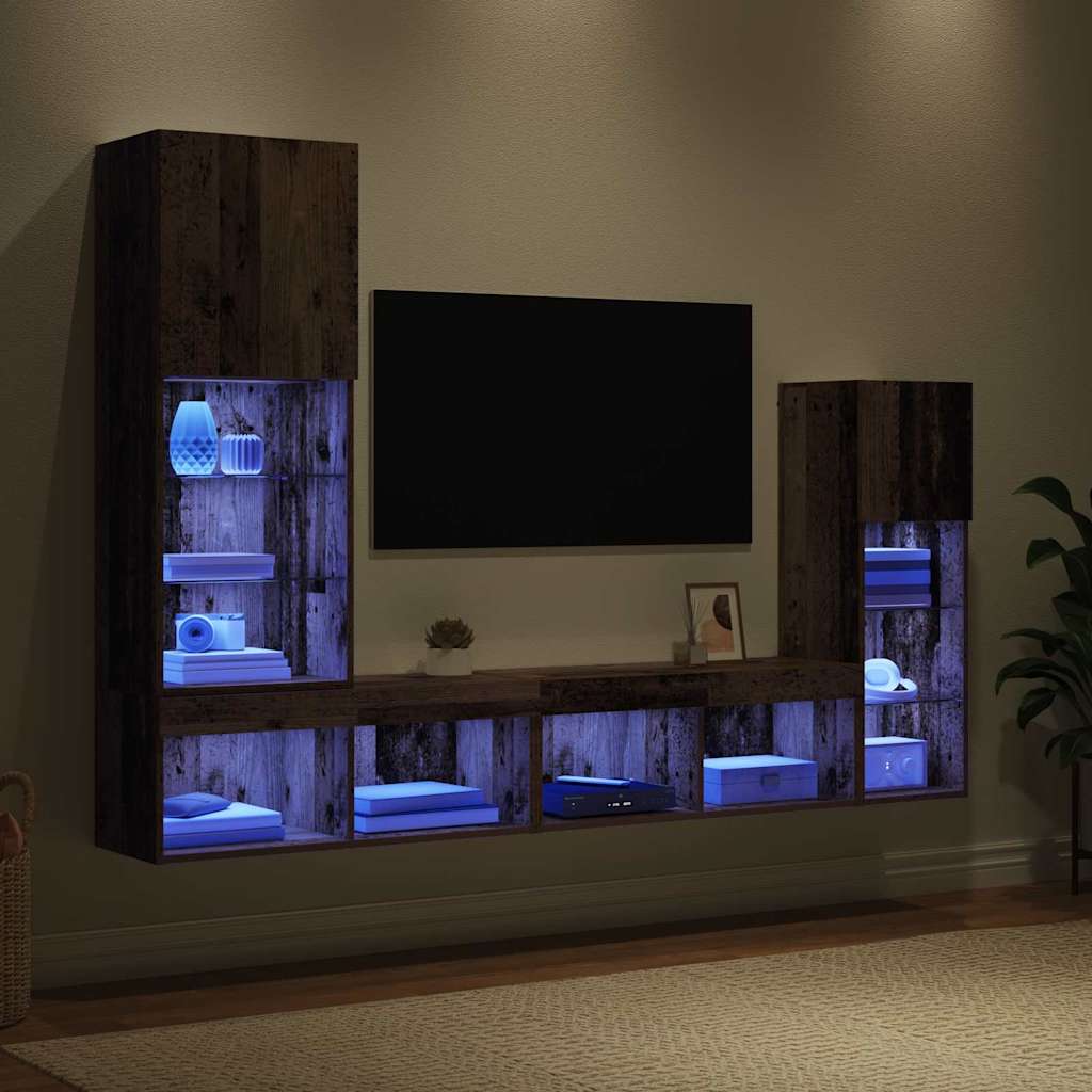 Meubles TV muraux 4 pc Bois ancien Bois d'ingénierie