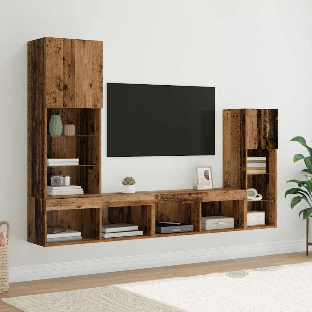 Meubles TV muraux 4 pc Bois ancien Bois d'ingénierie