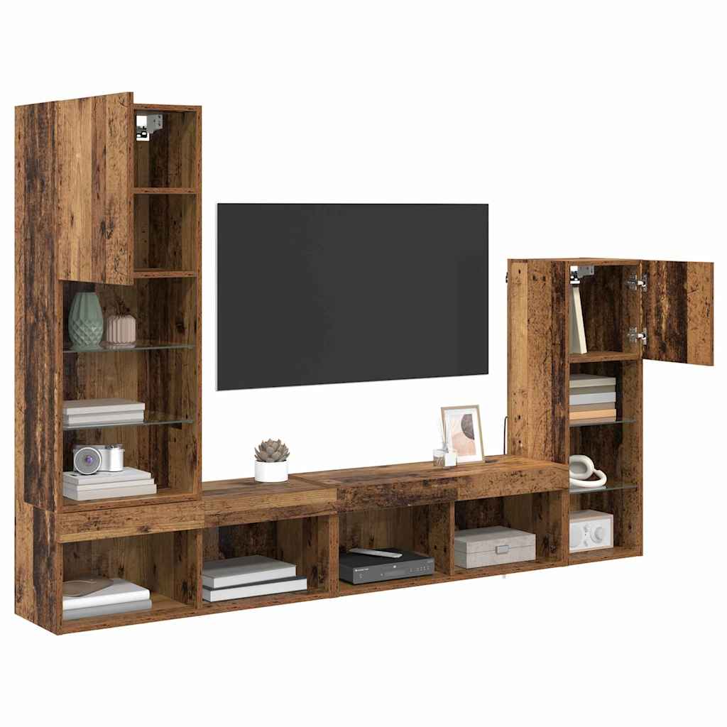 Meubles TV muraux 4 pc Bois ancien Bois d'ingénierie