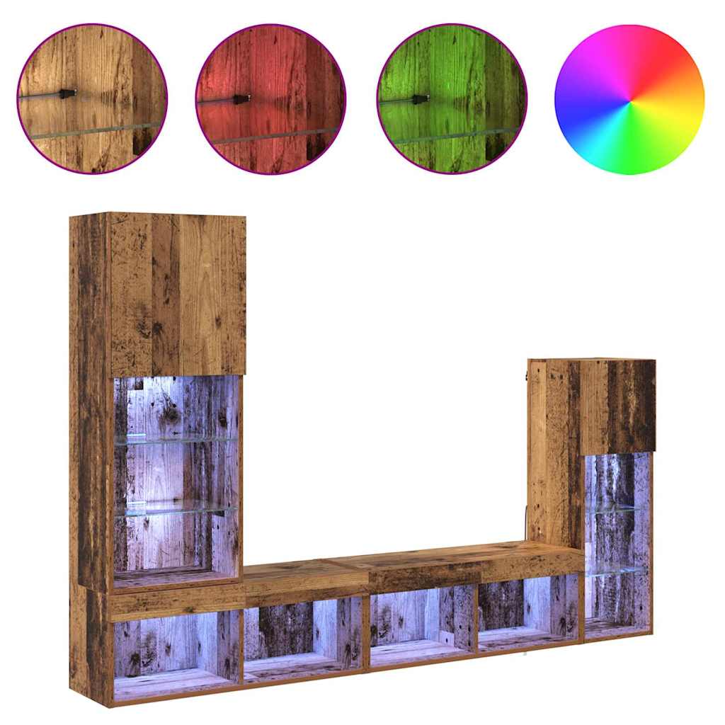 Meubles TV muraux 4 pc Bois ancien Bois d'ingénierie