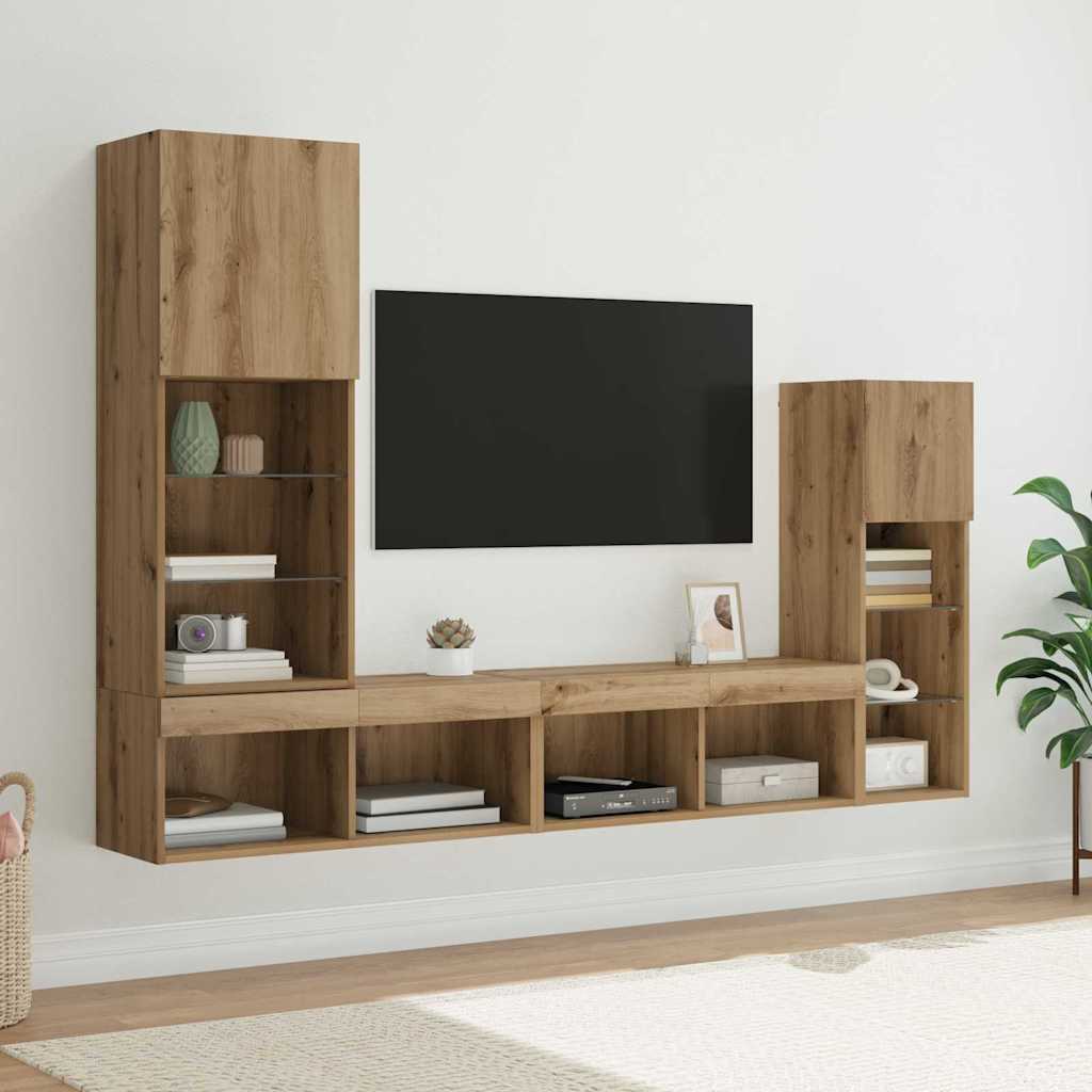 Meubles TV muraux 4 pc Chêne artisanal Bois d'ingénierie