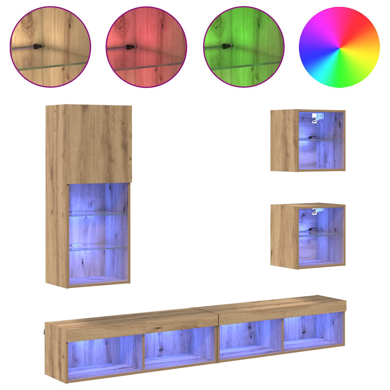 Unités murales TV avec LED 5 pcs Chêne artisanal Bois d'ingénierie - XIOS