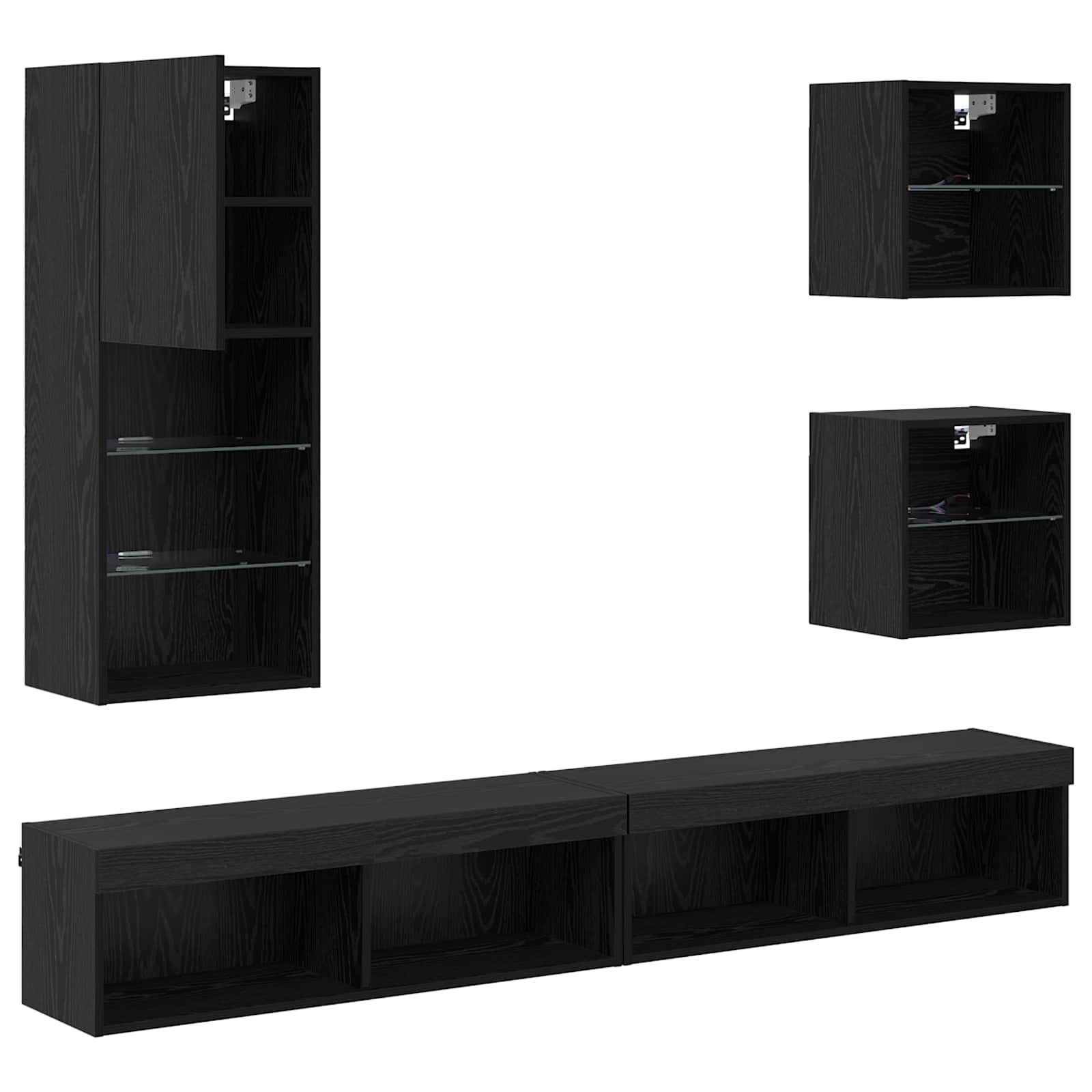 Unités murales TV avec LED 5 pcs Chêne noir Bois d'ingénierie - XIOS