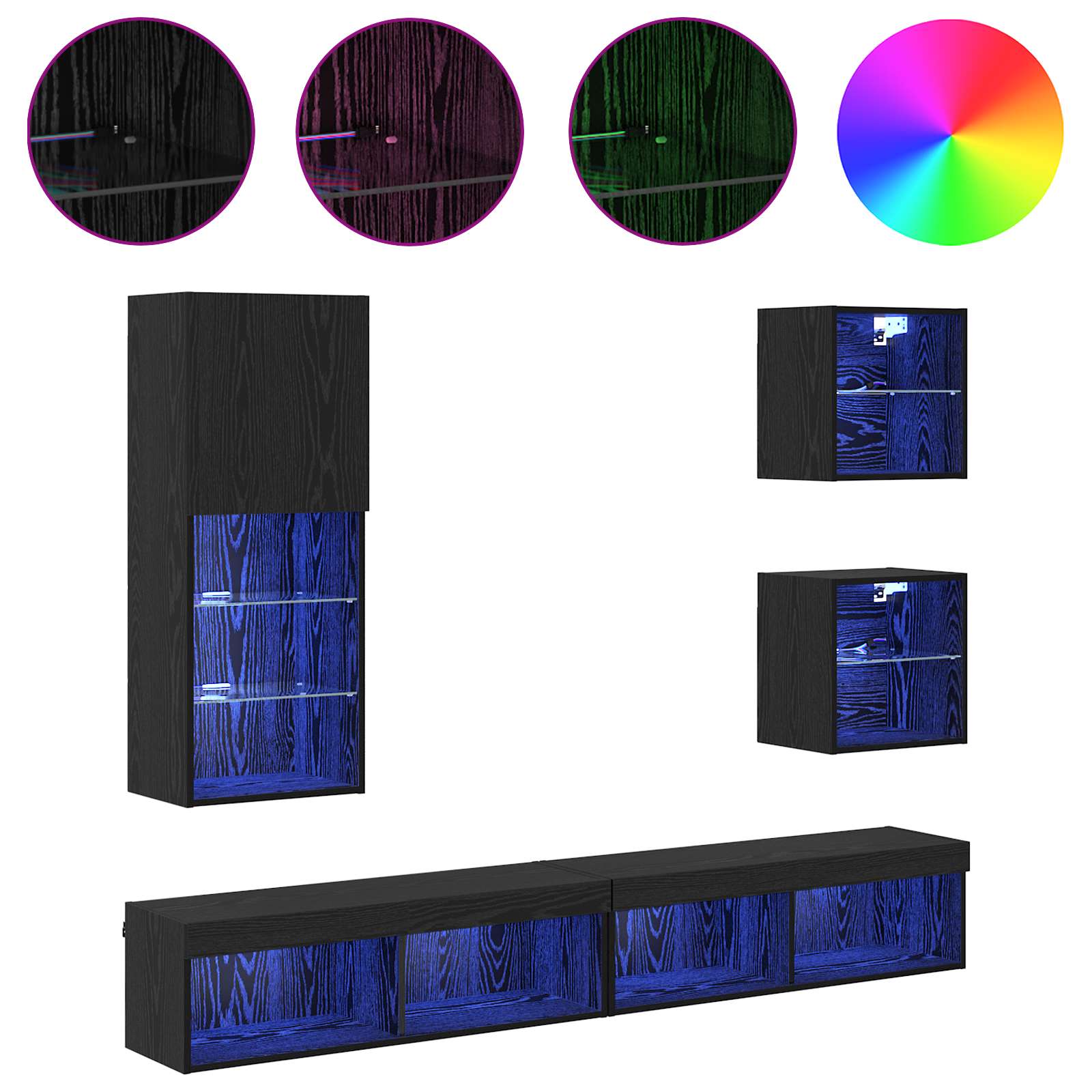 Unités murales TV avec LED 5 pcs Chêne noir Bois d'ingénierie - XIOS