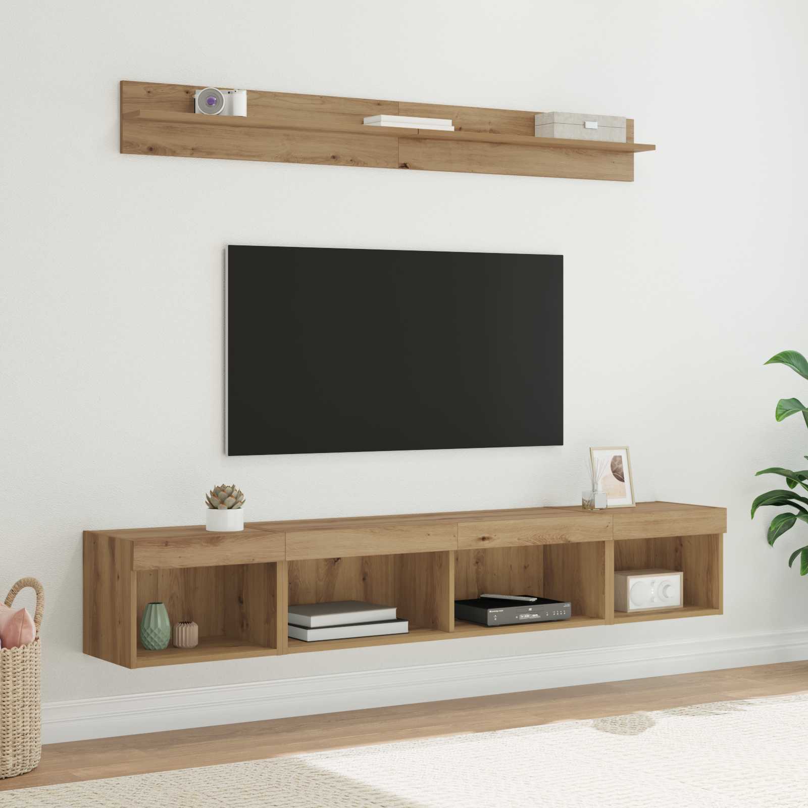 Ensemble de meuble TV mural avec LED 5 pcs Chêne artisanal - XIOS