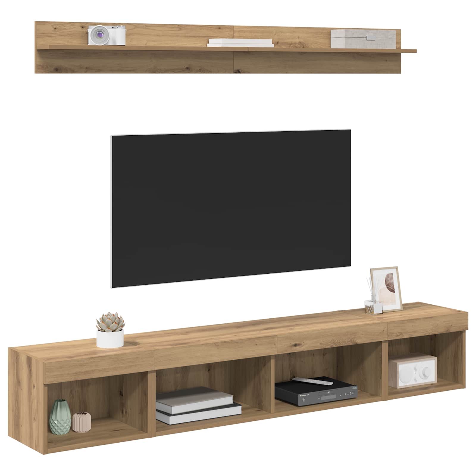 Ensemble de meuble TV mural avec LED 5 pcs Chêne artisanal - XIOS