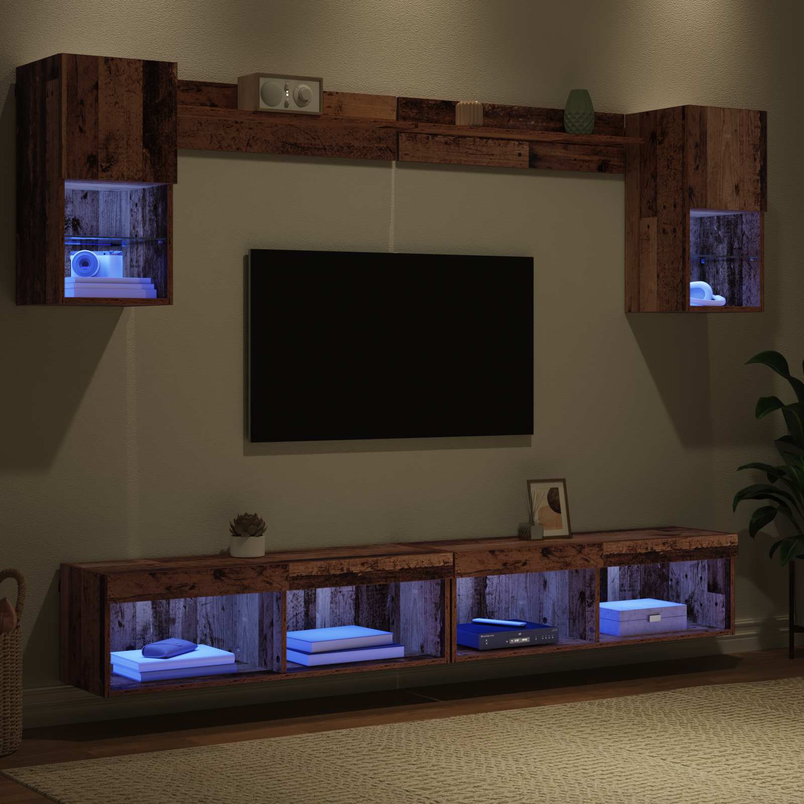 Unités murales TV avec LED 6 pcs Bois ancien Bois d'ingénierie - XIOS