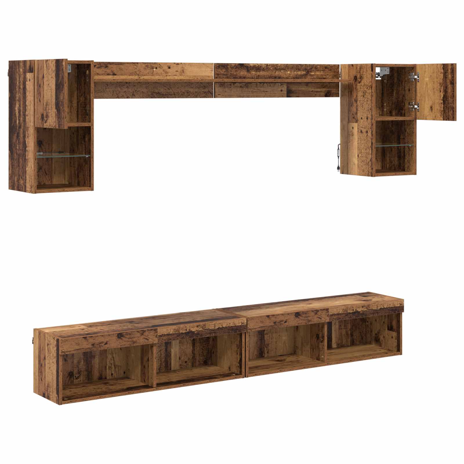 Unités murales TV avec LED 6 pcs Bois ancien Bois d'ingénierie - XIOS