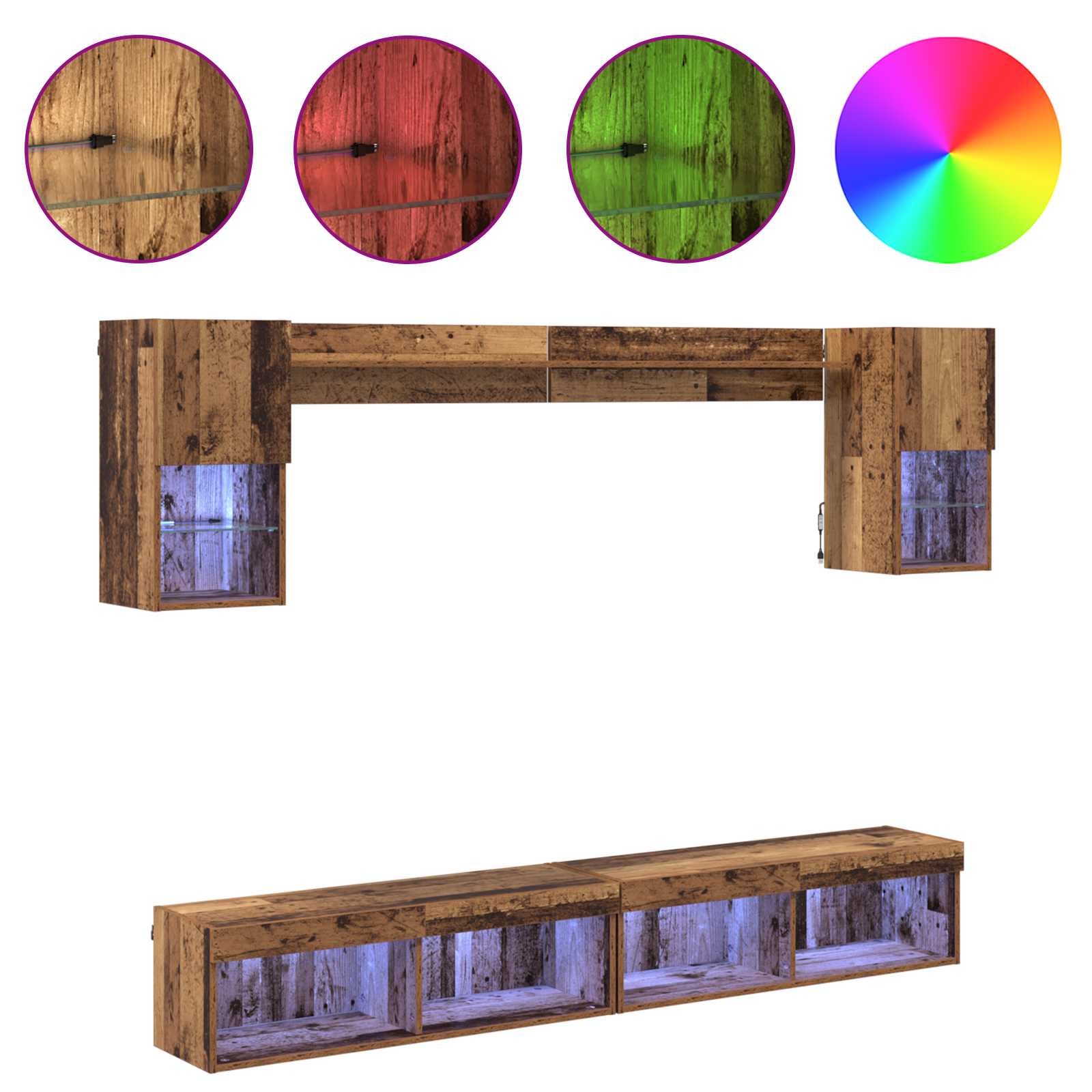 Unités murales TV avec LED 6 pcs Bois ancien Bois d'ingénierie - XIOS