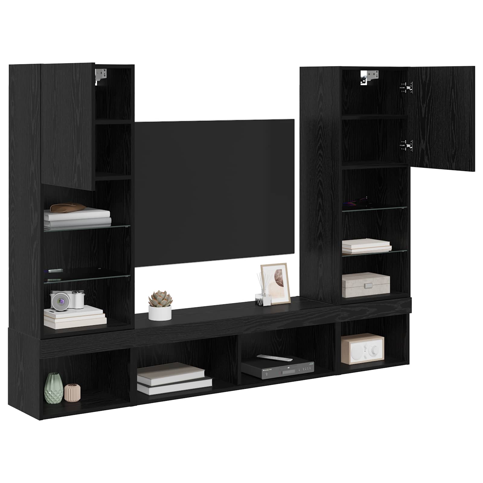 Unités murales TV avec LED 5 pcs Chêne noir 40,5 x 30 x 102 cm - XIOS