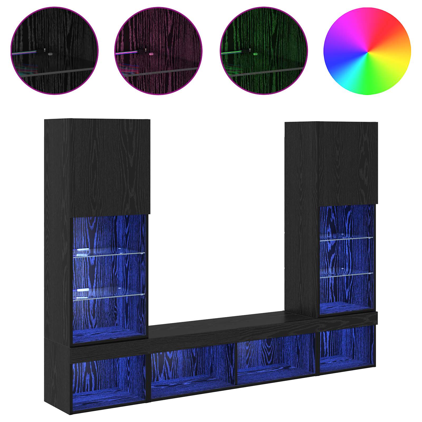 Unités murales TV avec LED 5 pcs Chêne noir 40,5 x 30 x 102 cm - XIOS