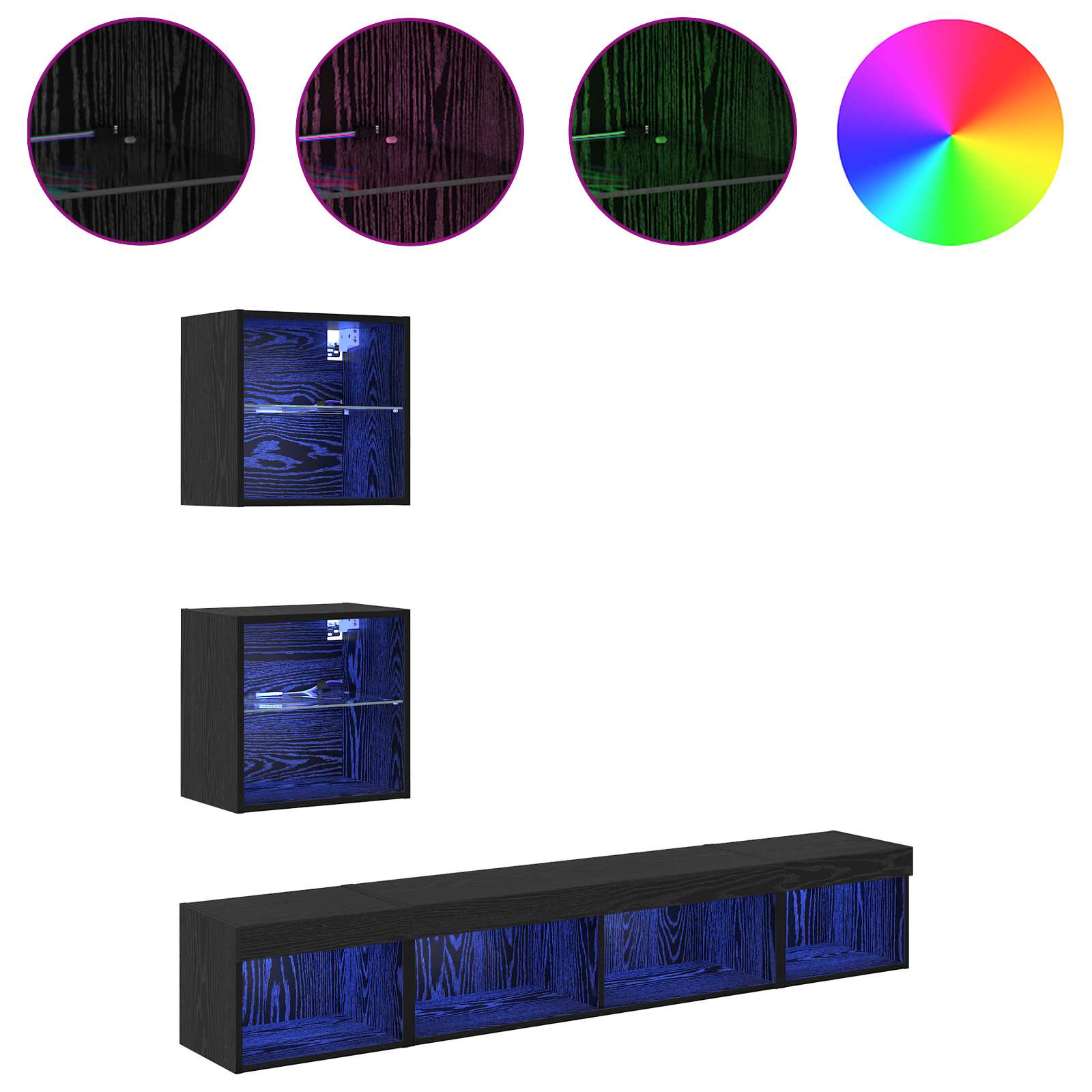 Unités murales TV avec LED 5 pcs Chêne noir 100 x 30 x 30 cm - XIOS