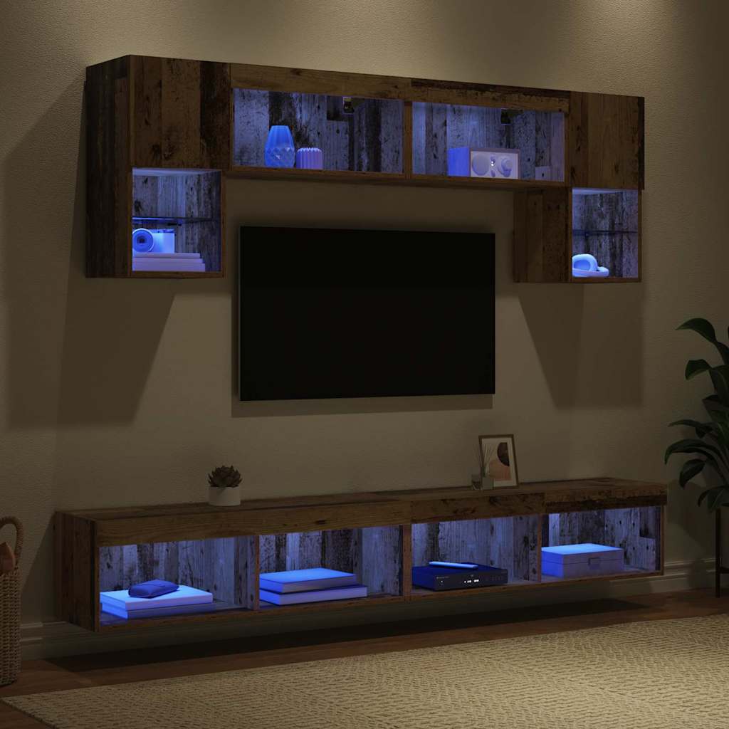 Unités murales TV avec LED 6 pcs Bois Ancien Bois d'ingénierie - XIOS