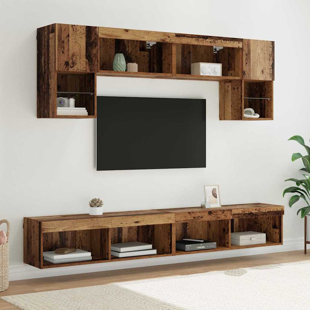 Unités murales TV avec LED 6 pcs Bois Ancien Bois d'ingénierie - XIOS