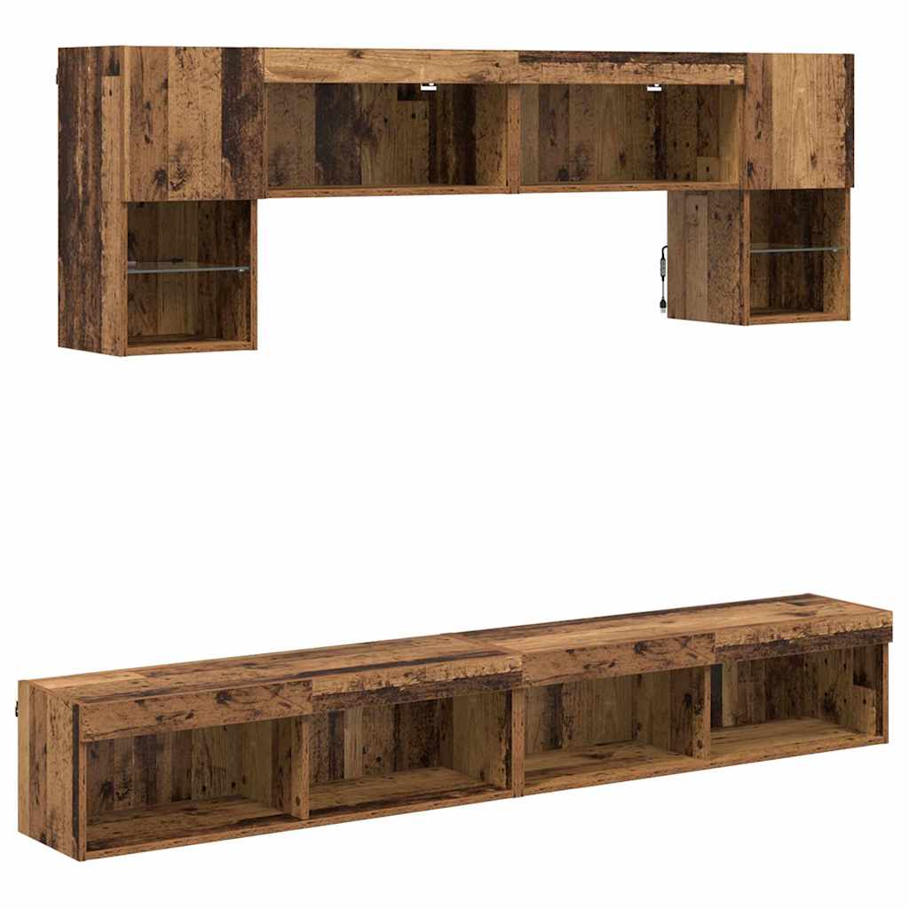 Unités murales TV avec LED 6 pcs Bois Ancien Bois d'ingénierie - XIOS
