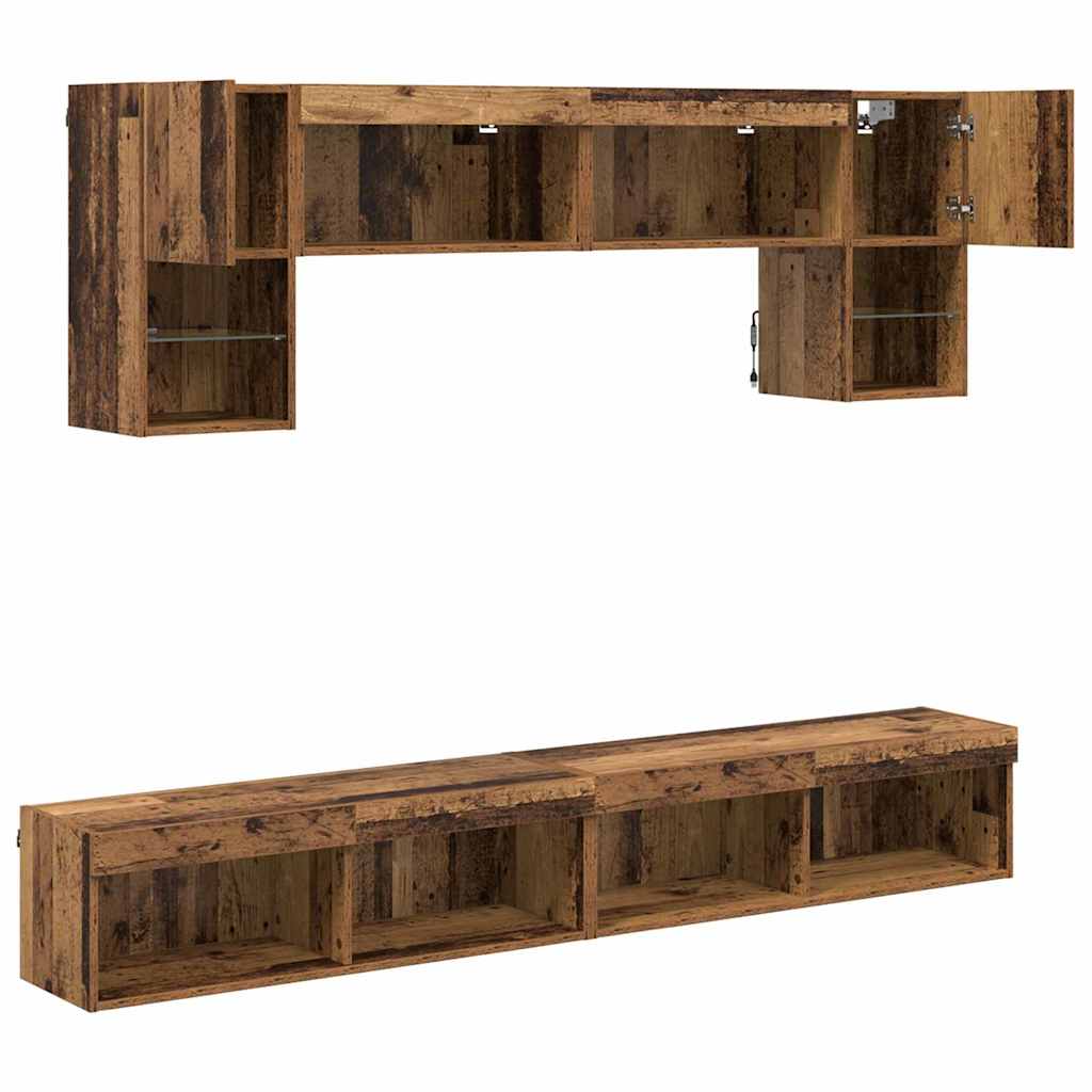 Unités murales TV avec LED 6 pcs Bois Ancien Bois d'ingénierie - XIOS