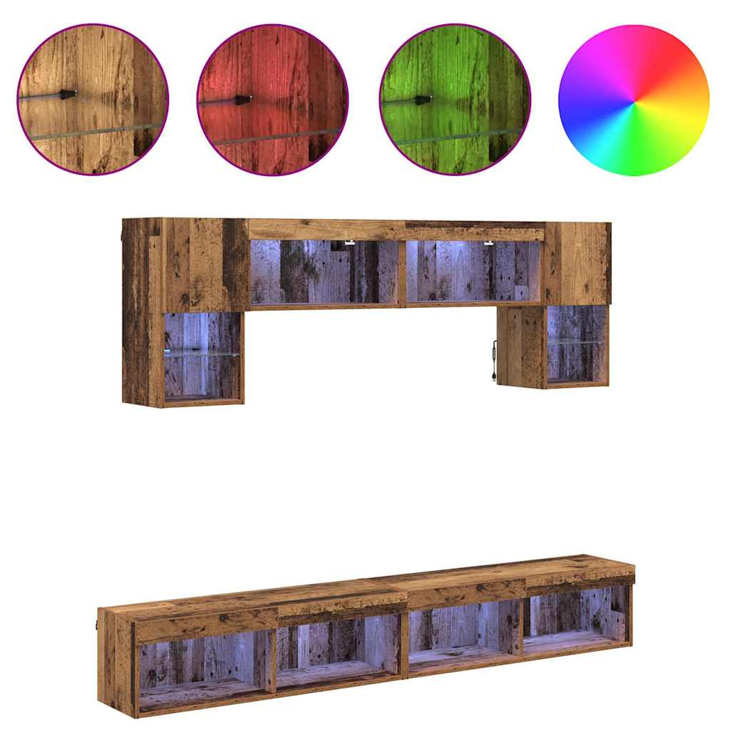 Unités murales TV avec LED 6 pcs Bois Ancien Bois d'ingénierie - XIOS