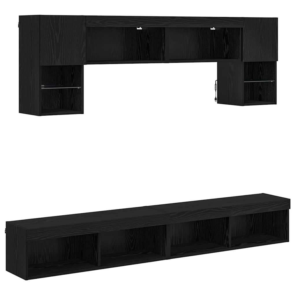 Unités murales TV avec LED 6 pcs Chêne noir Bois d'ingénierie - XIOS