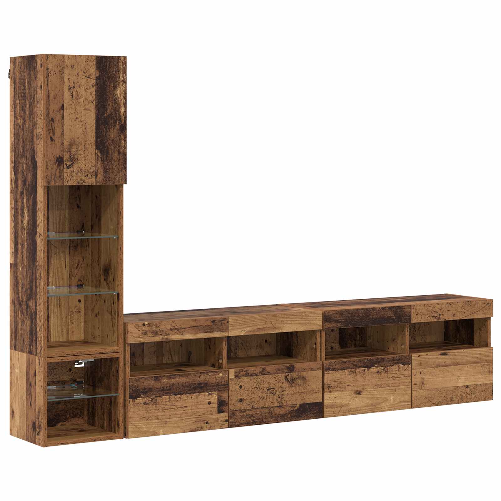 Unité murale de TV 4 pc Bois ancien Bois d'ingénierie