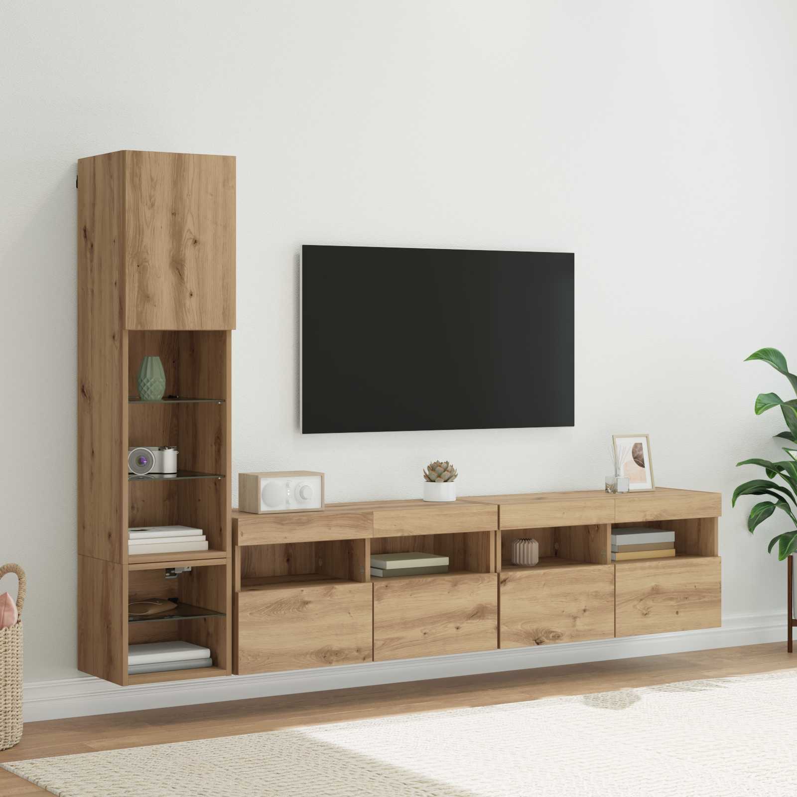Unité murale de TV 4 pcs Chêne artisanal Bois d'ingénierie - XIOS