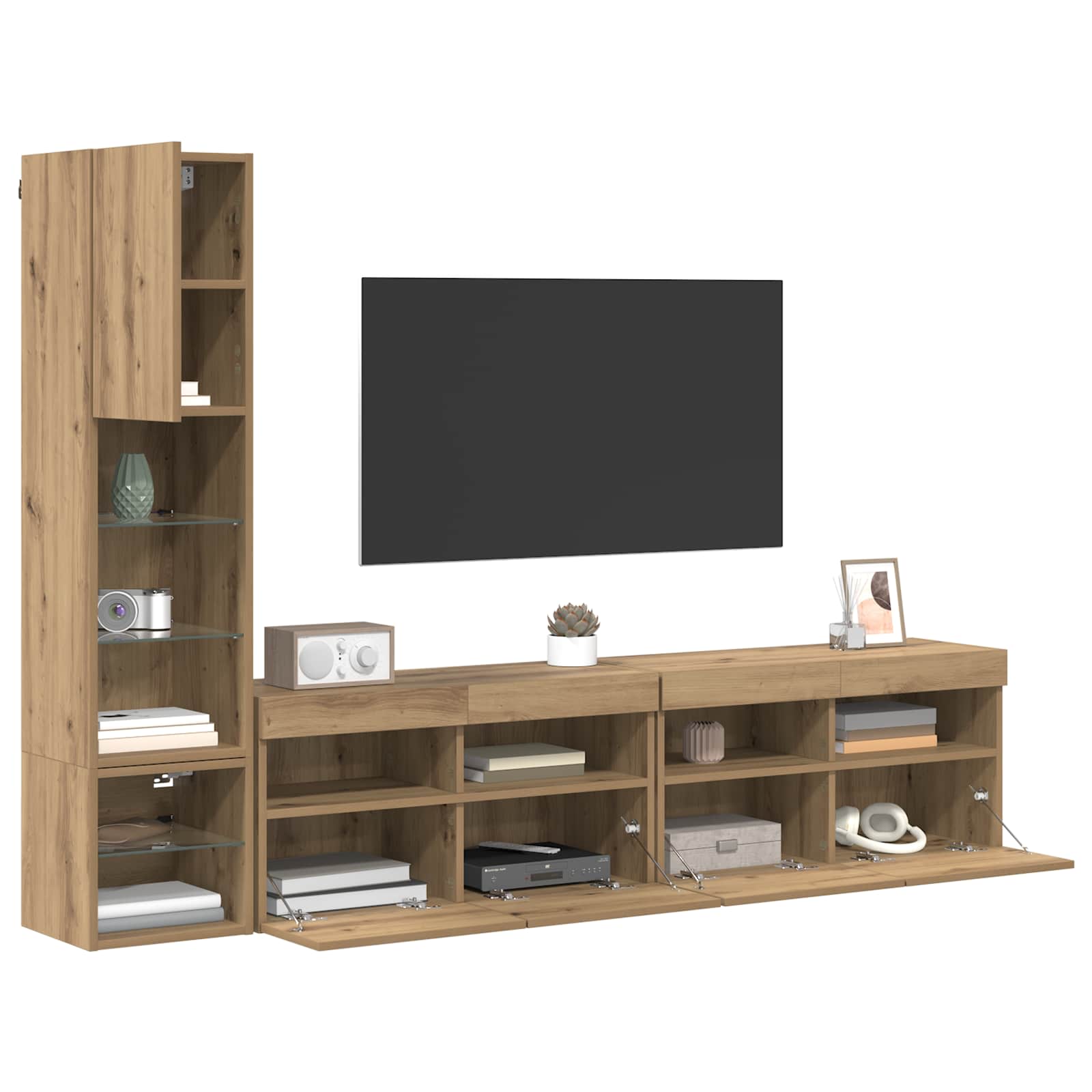 Unité murale de TV 4 pc Chêne artisanal Bois d'ingénierie