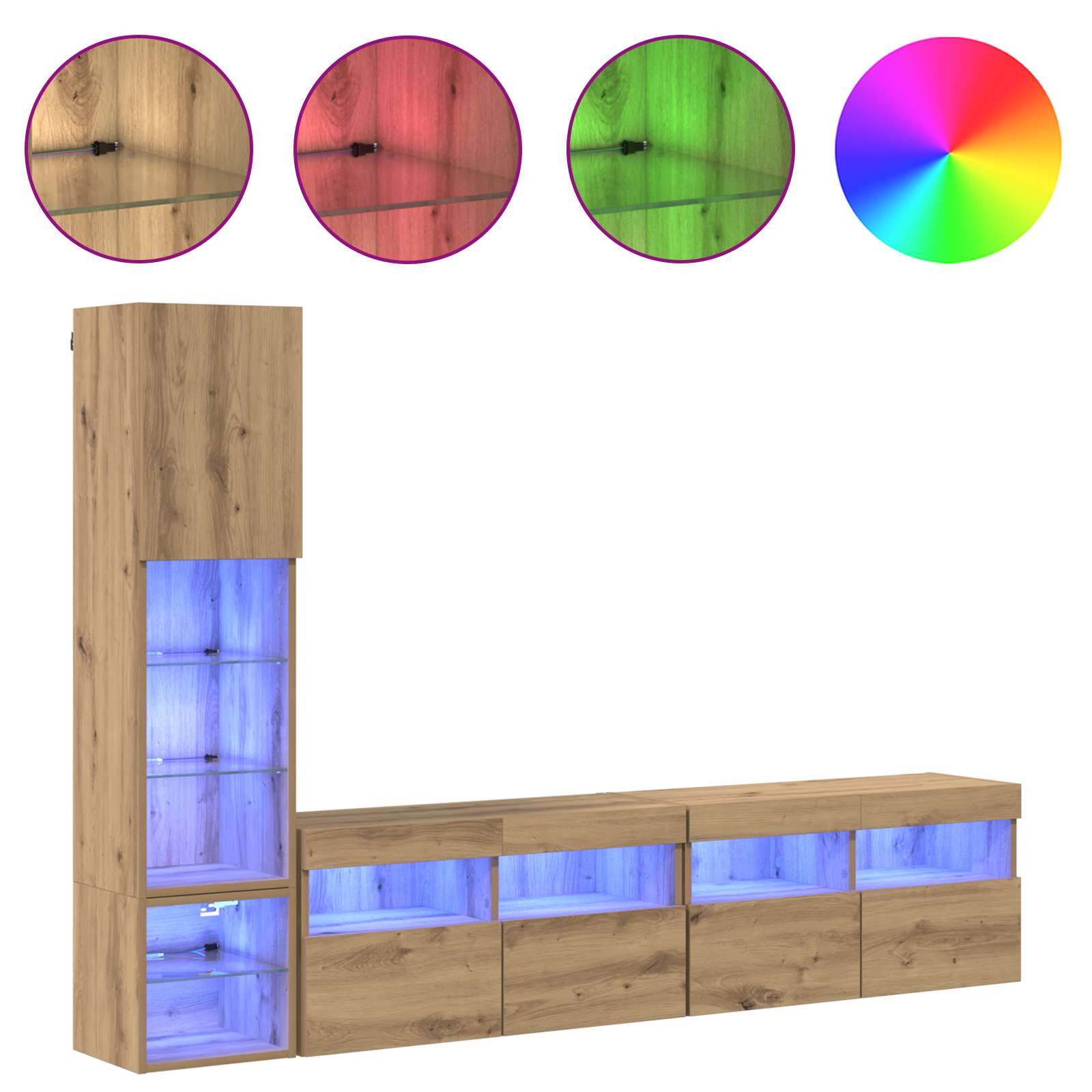 Unité murale de TV 4 pc Chêne artisanal Bois d'ingénierie