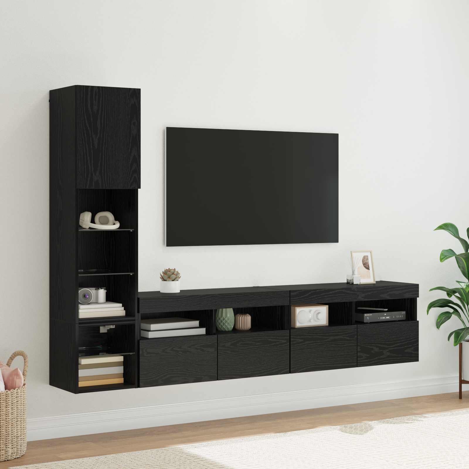 Unité murale de TV 4 pc Chêne noir Bois d'ingénierie