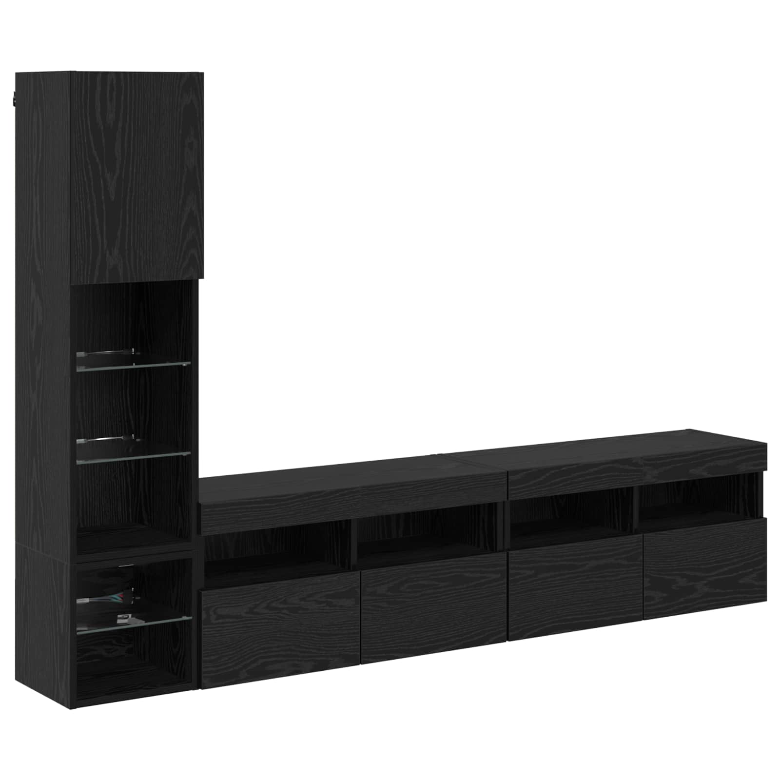 Unité murale de TV 4 pc Chêne noir Bois d'ingénierie