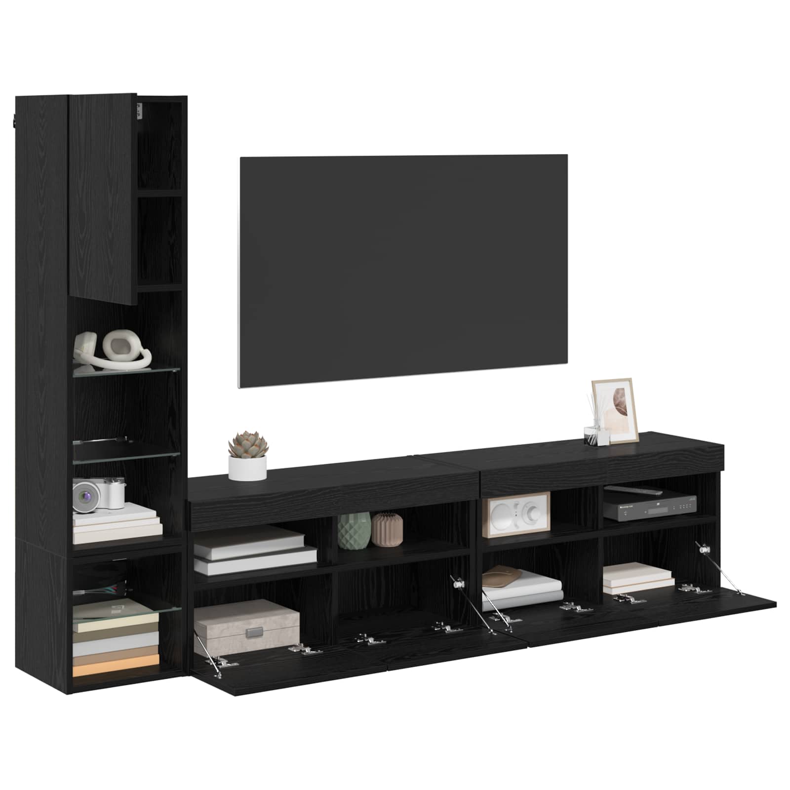 Unité murale de TV avec LED 4 pcs Chêne noir Bois d'ingénierie - XIOS