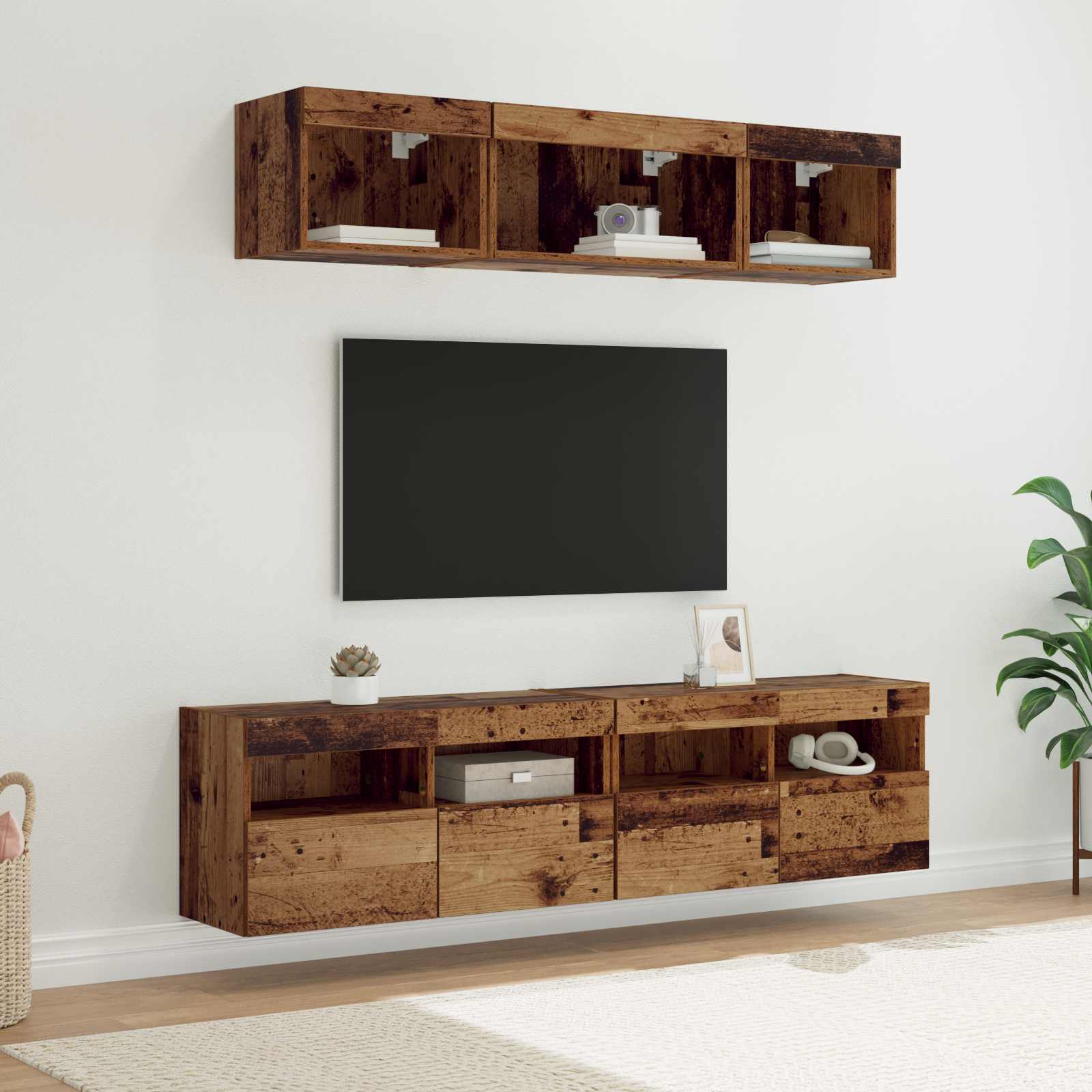 Unités murales TV avec LED 5 pc Bois Ancien Bois d'ingénierie - XIOS