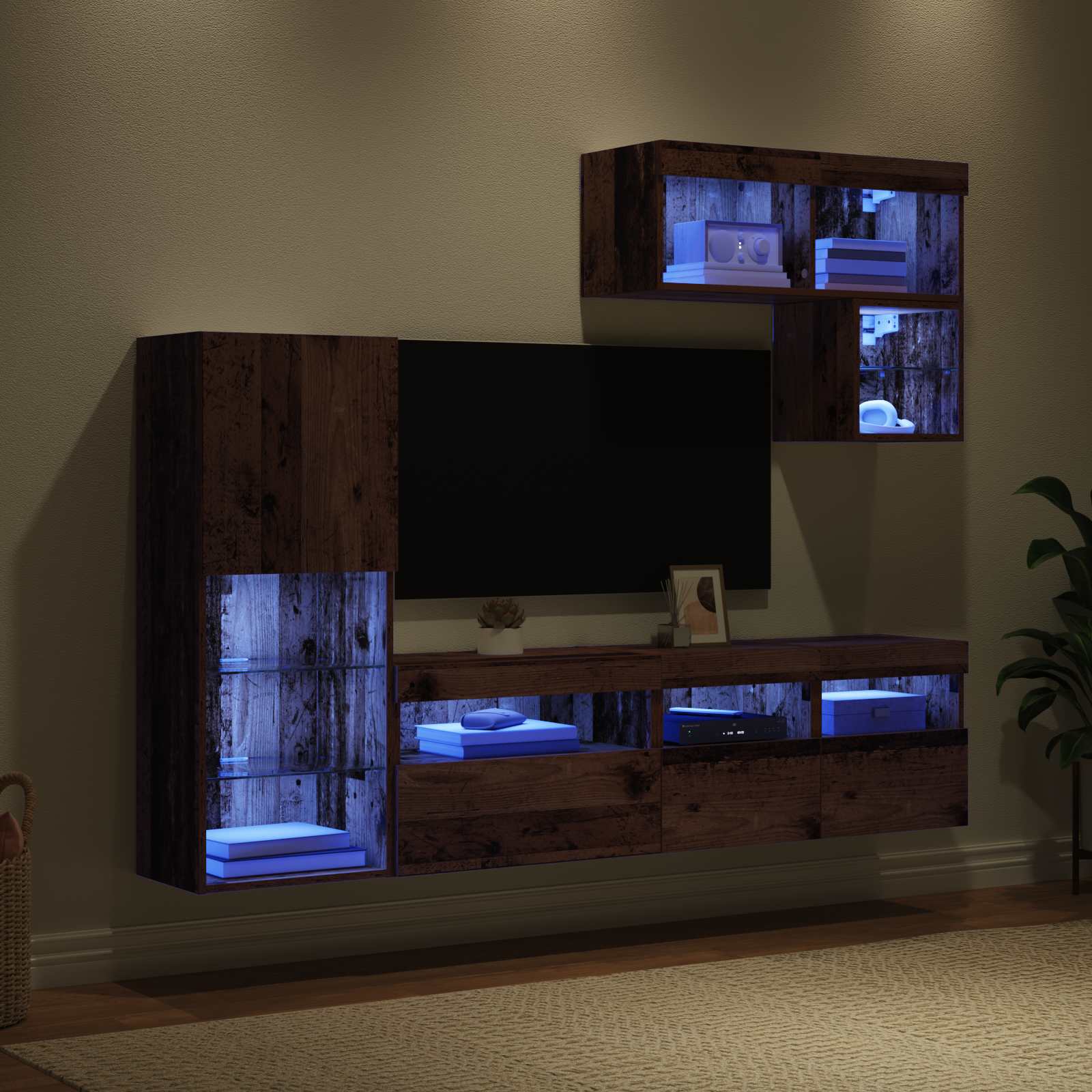 Meubles TV muraux 6 pc Bois ancien Bois d'ingénierie