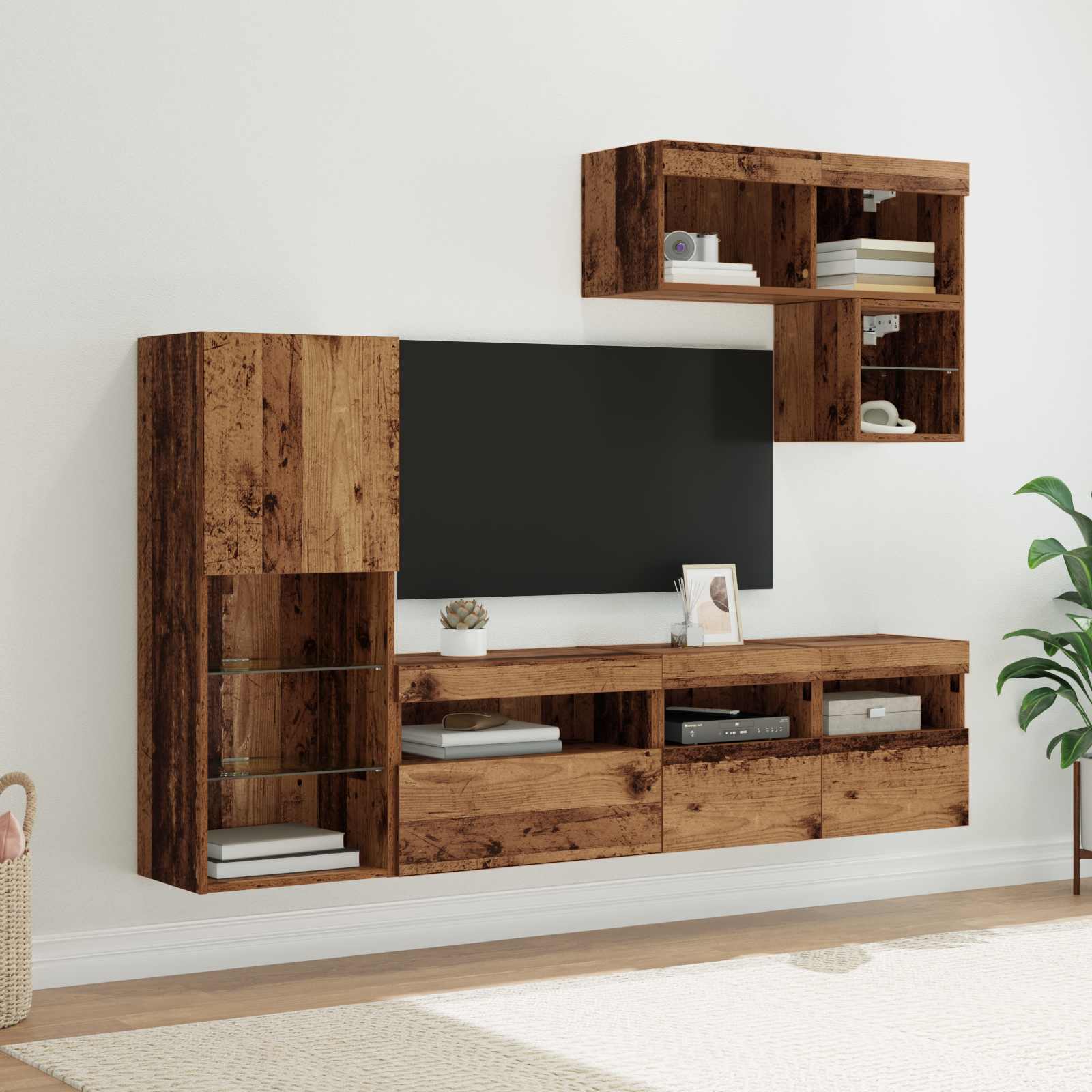 Meubles TV muraux 6 pc Bois ancien Bois d'ingénierie