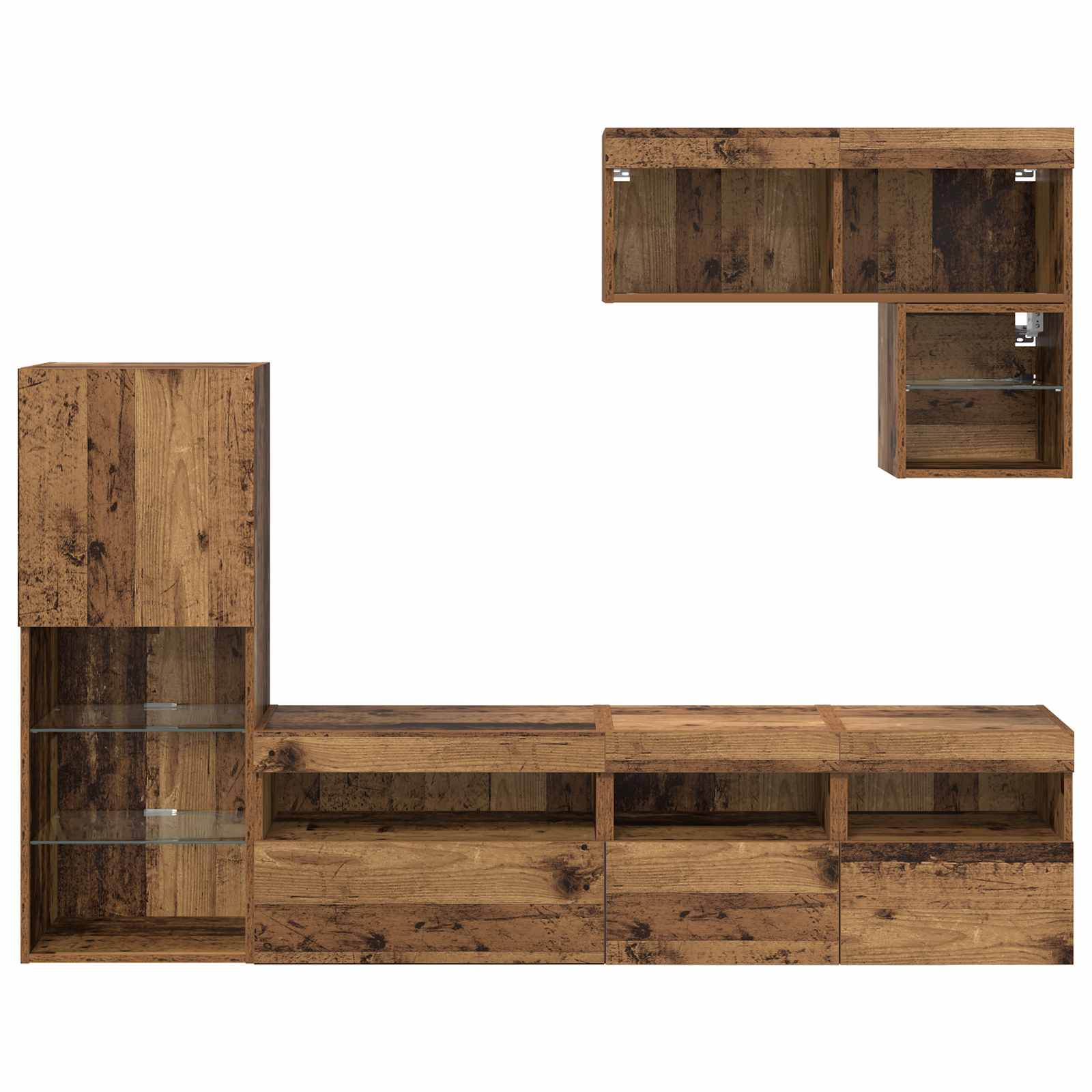 Meubles TV muraux 6 pc Bois ancien Bois d'ingénierie