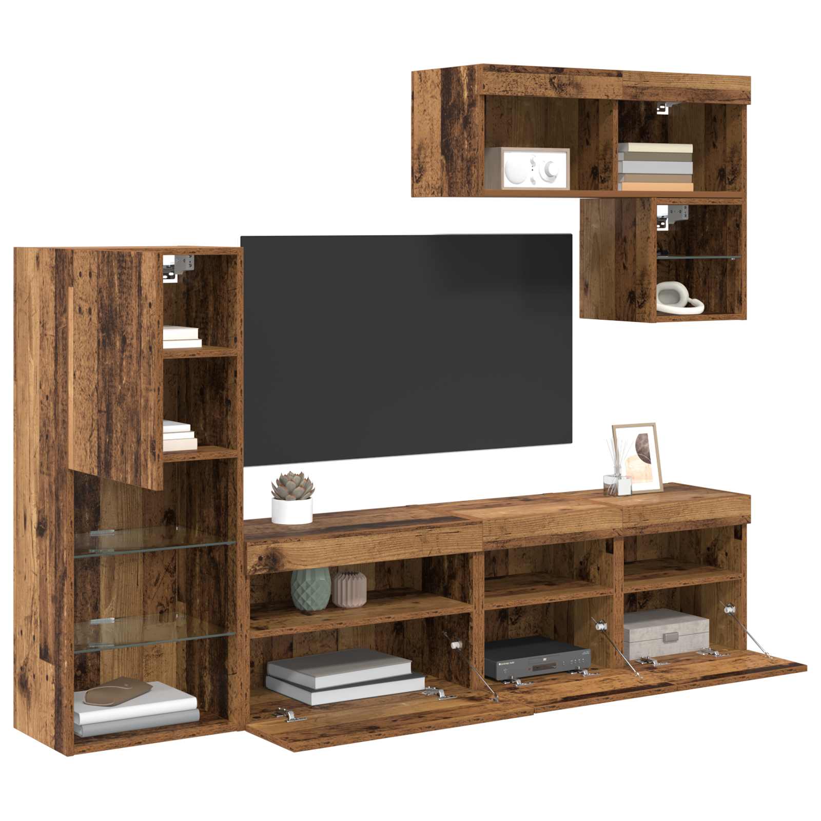 Meubles TV muraux 6 pc Bois ancien Bois d'ingénierie