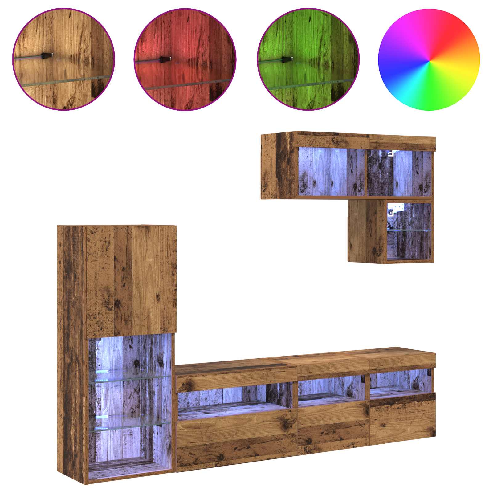 Meubles TV muraux 6 pc Bois ancien Bois d'ingénierie
