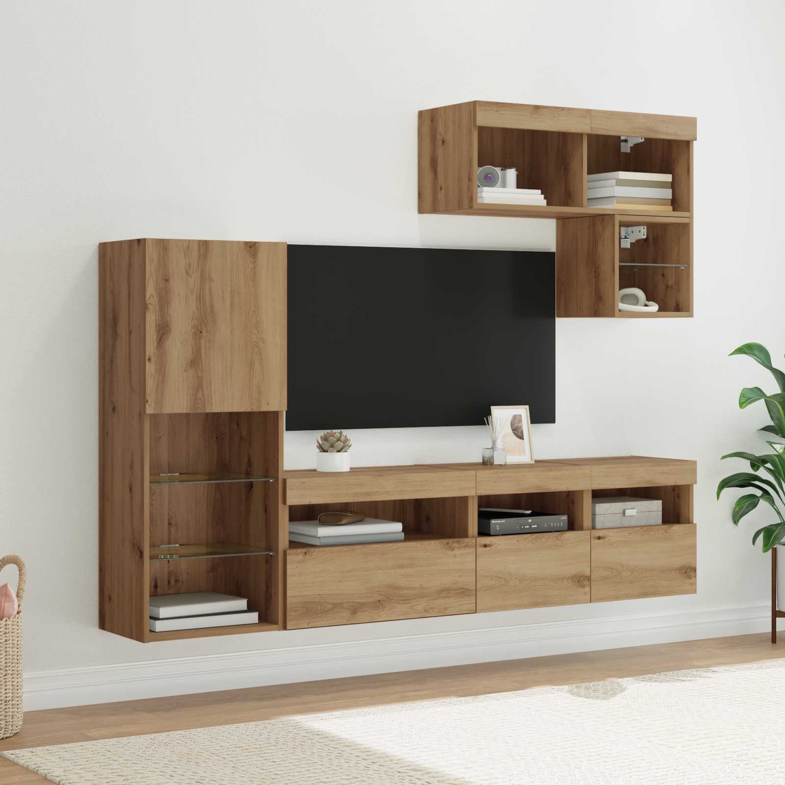 Meubles TV muraux 6 pc Chêne artisanal Bois d'ingénierie