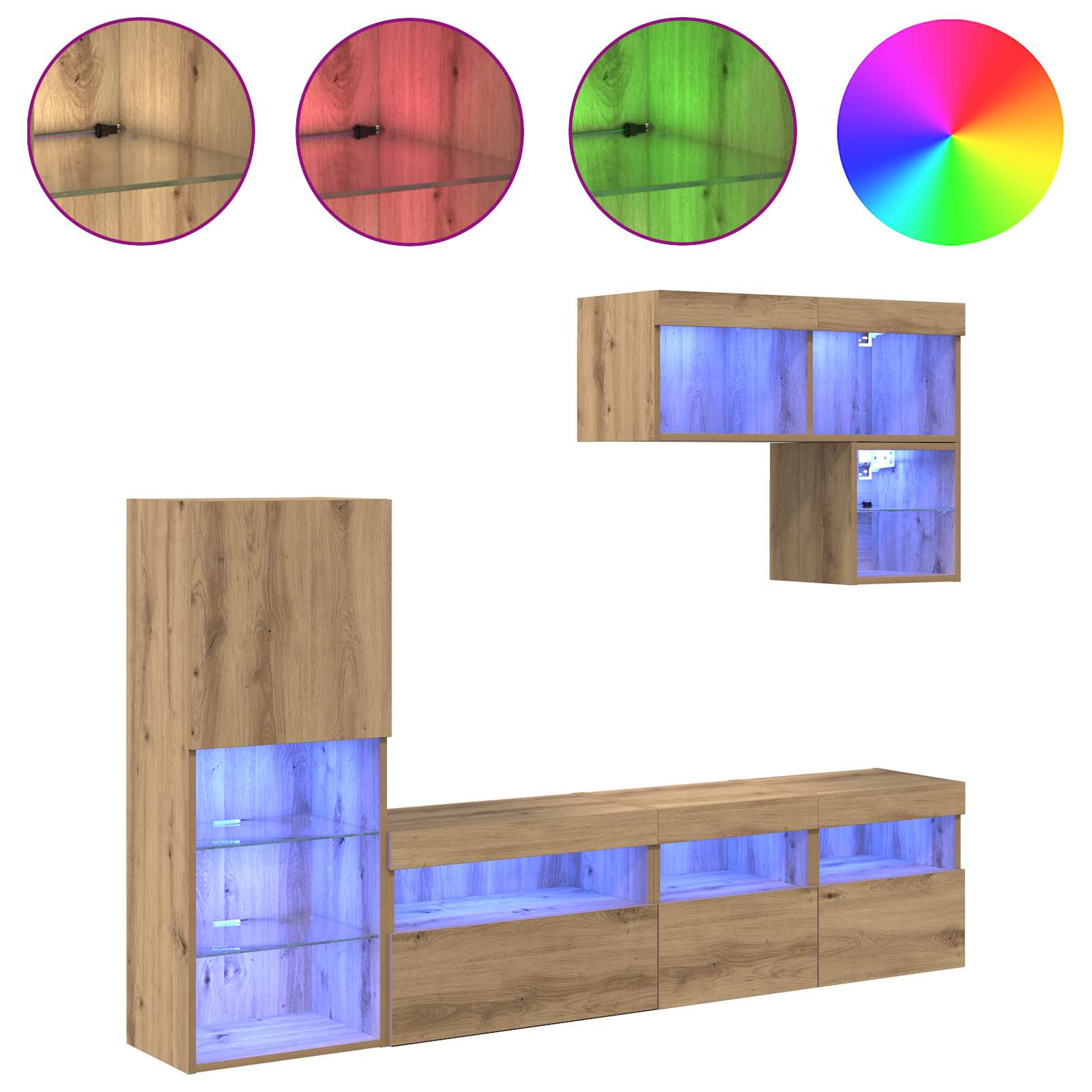 Meubles TV muraux 6 pc Chêne artisanal Bois d'ingénierie