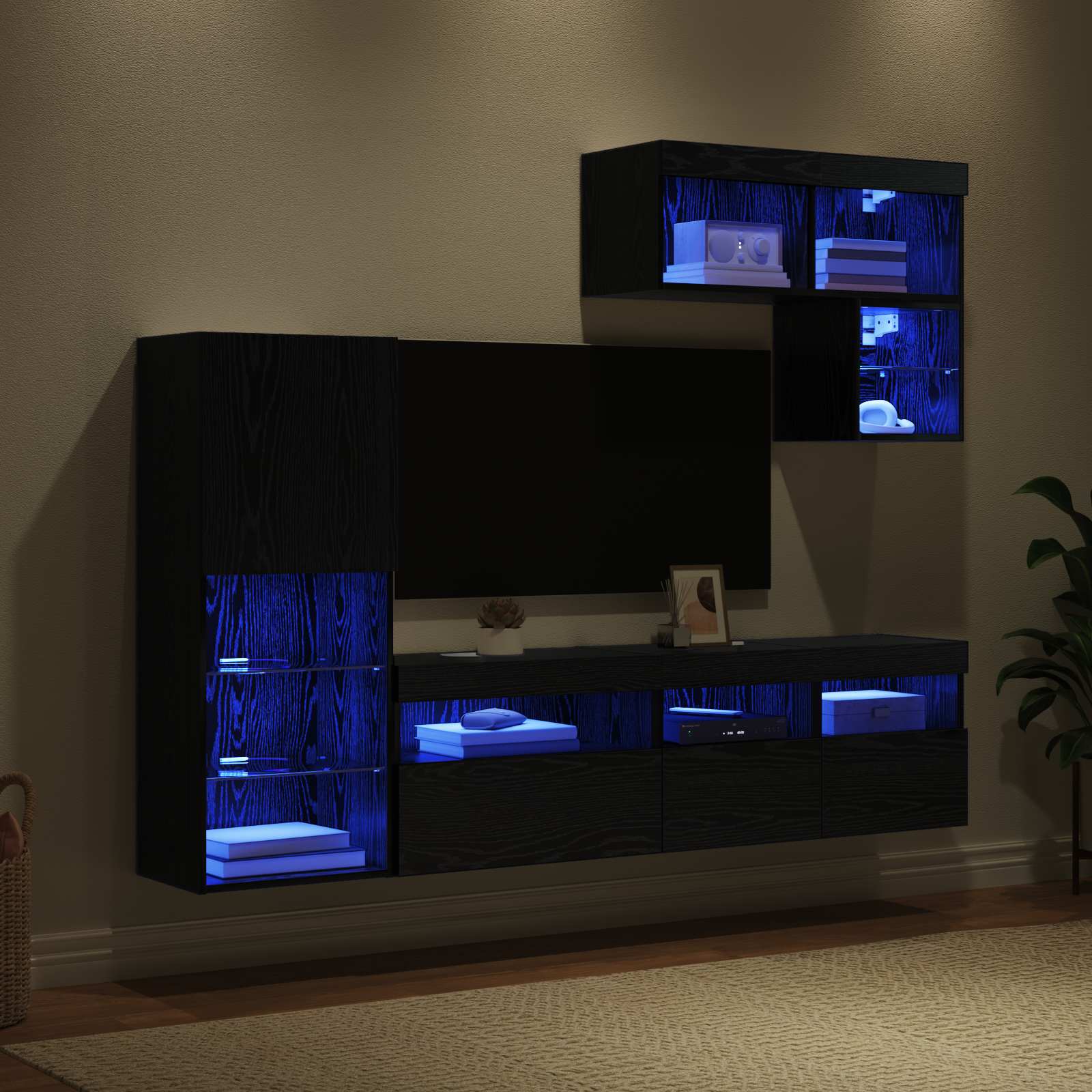 Meubles TV muraux 6 pc Chêne noir Bois d'ingénierie