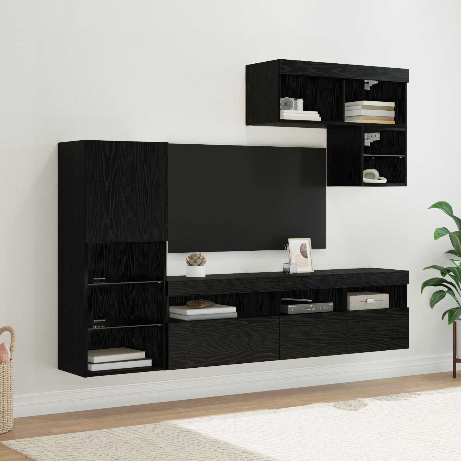 Meubles TV muraux 6 pc Chêne noir Bois d'ingénierie