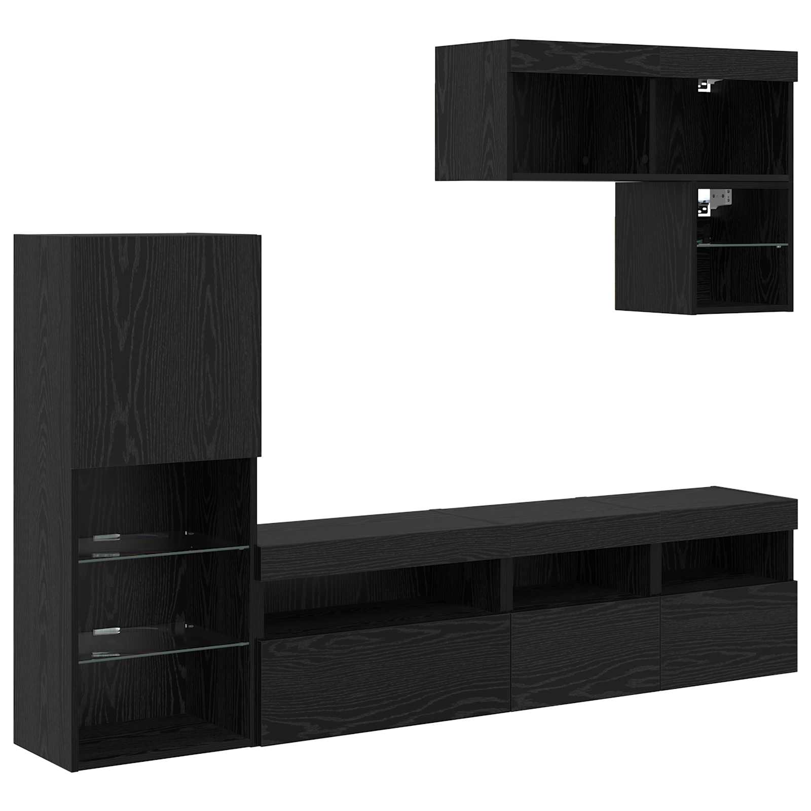 Meubles TV muraux 6 pc Chêne noir Bois d'ingénierie