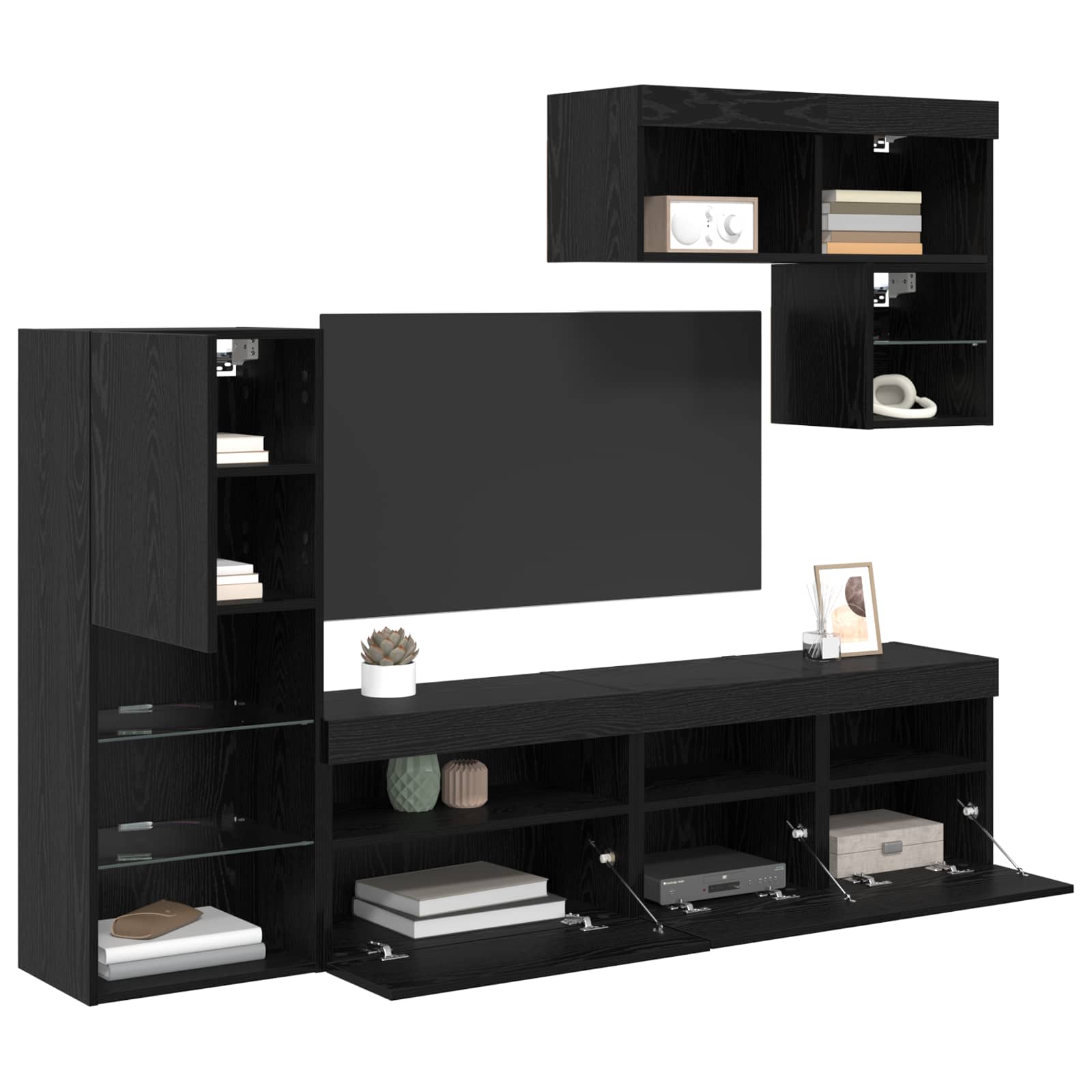 Meubles TV muraux 6 pc Chêne noir Bois d'ingénierie