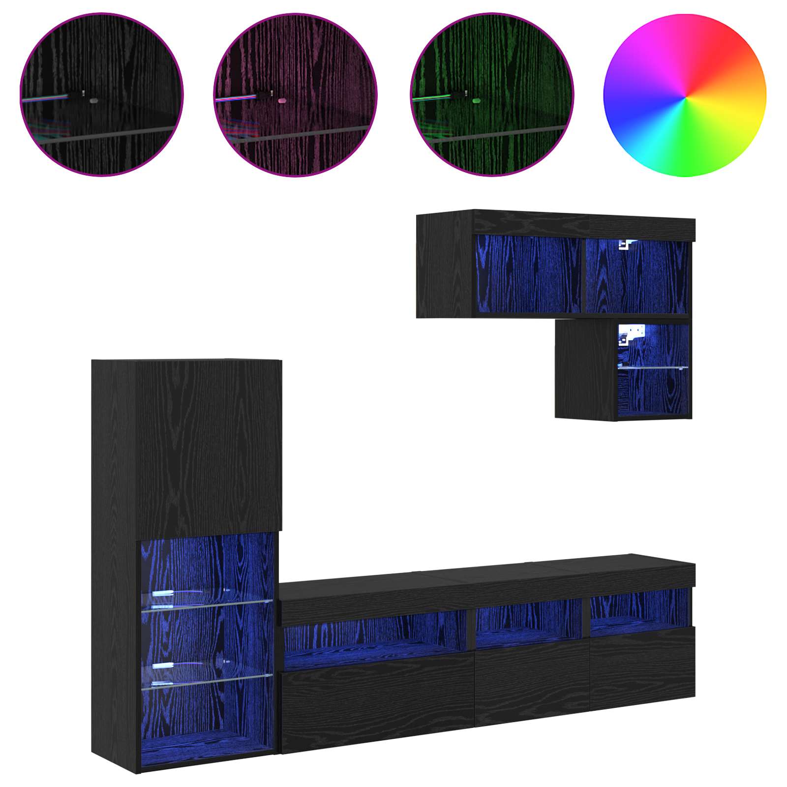 Meubles TV muraux 6 pc Chêne noir Bois d'ingénierie