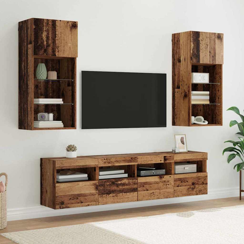 Unités murales TV avec LED 5 pc Bois Ancien Bois d'ingénierie