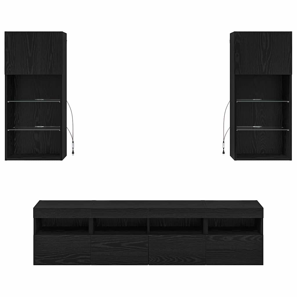 Unités murales TV avec LED 5 pc Chêne noir Bois d'ingénierie