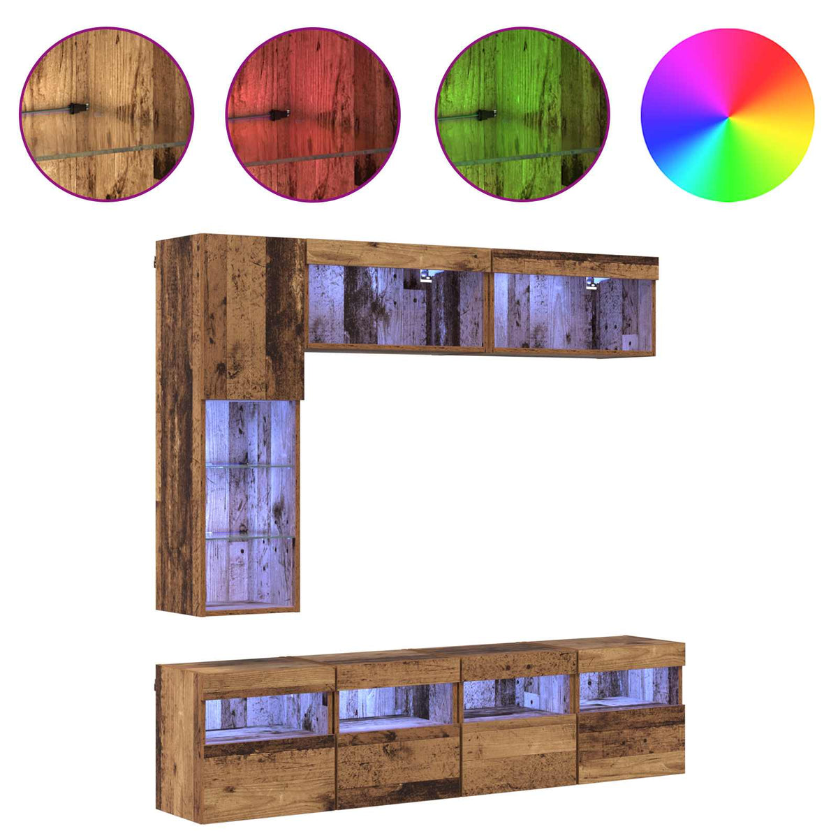 Meuble TV 7 pc Bois ancien Bois d'ingénierie